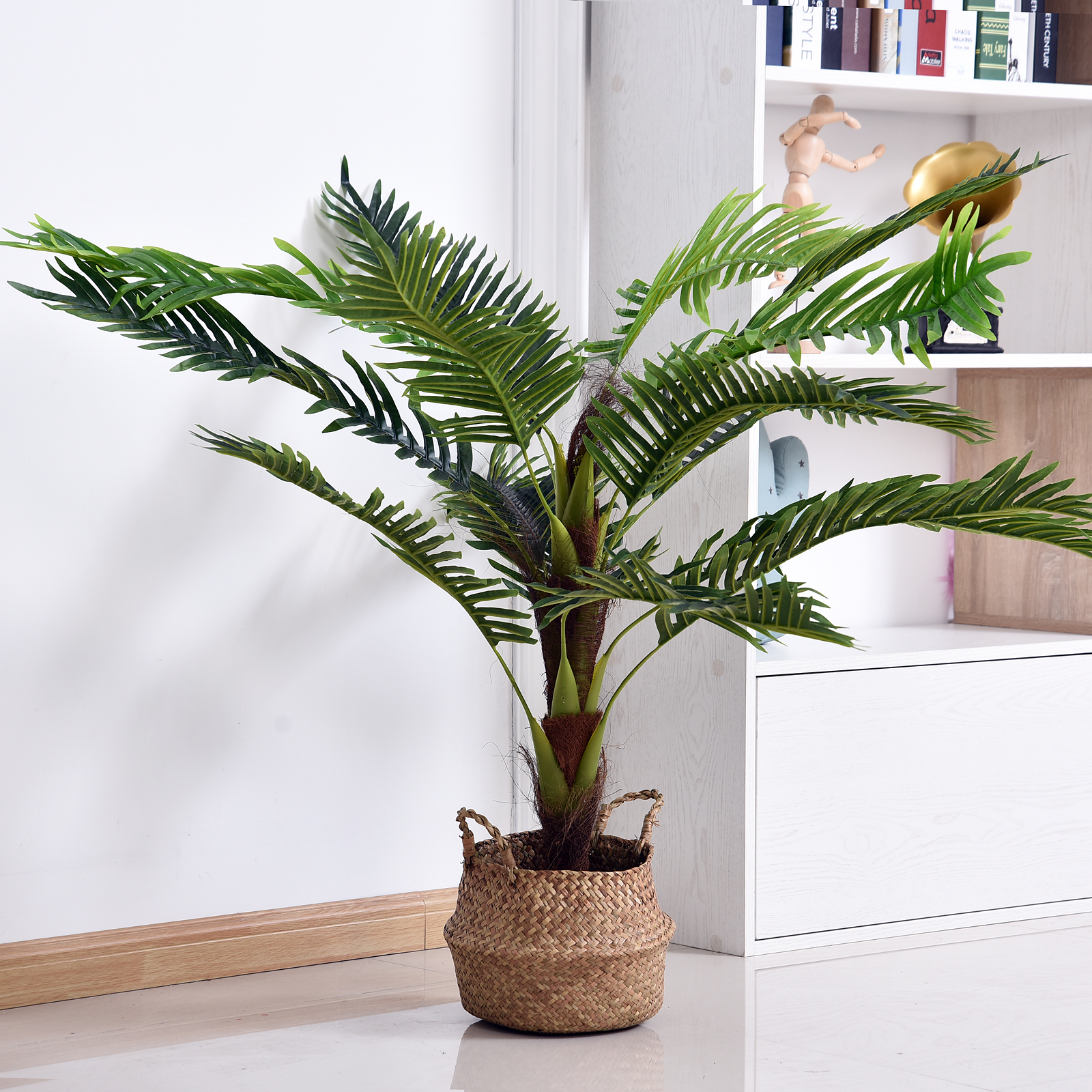 Outsunny Künstlicher Palmenbaum Höhe 123 cm Kunstbaum Dekoration Kunststoff Draht Topf Inklusive Grün