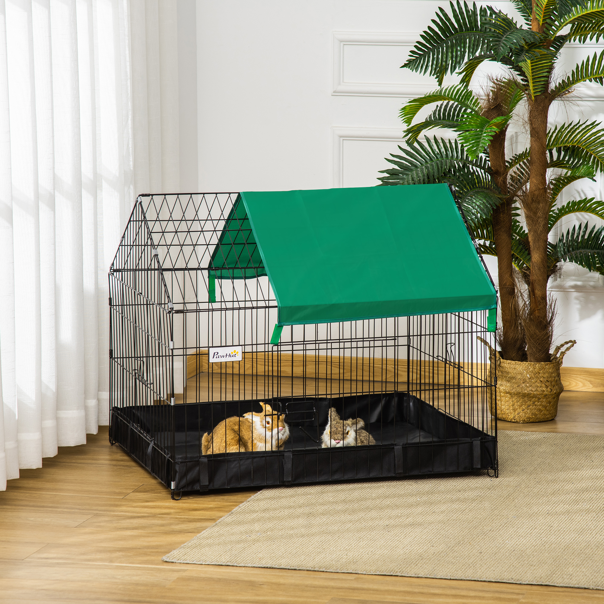 PawHut Käfig für Kaninchen, Meerschweinchen und kleine Nagetiere für den Innen- oder Außenbereich mit inkludierter Schutzabdeckung - 90 x 75 x 75 cm