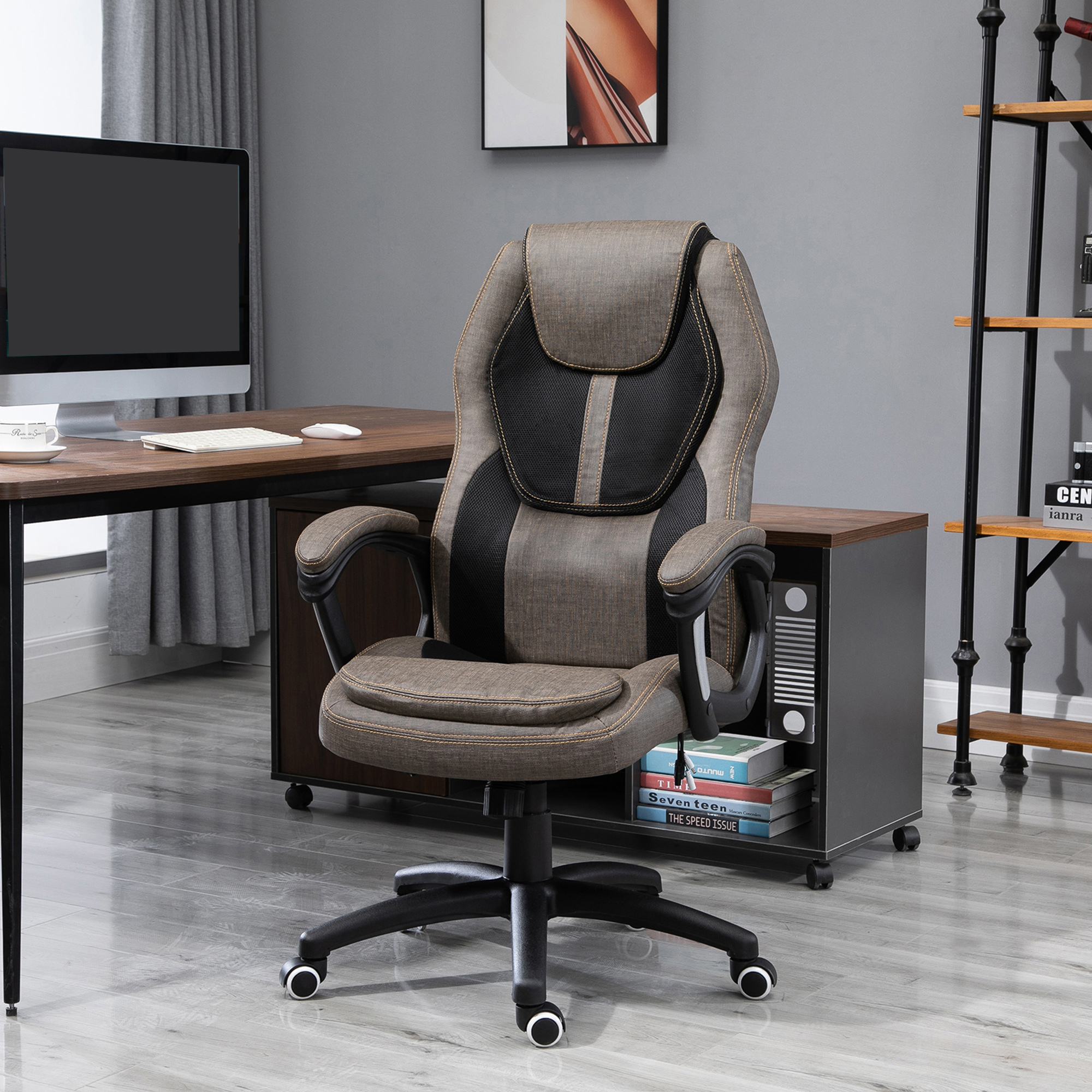 Vinsetto Massagesessel Bürosessel höhenverstellbarer 360°-Drehstuhl aus Polyester-PU in Grau-Braun