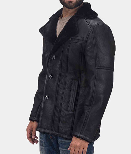 Men’s Shearling Double Face Black Leather Jacket