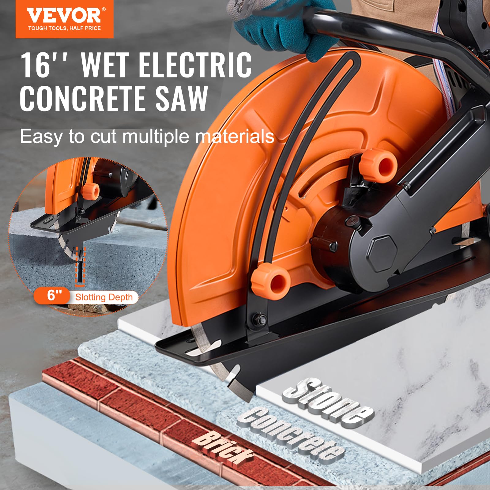 VEVOR 2800W Elektrische Betonsäge Hochleistungskreissäge mit 406mm Sägeblatt für Beton Stein Mauerwerk