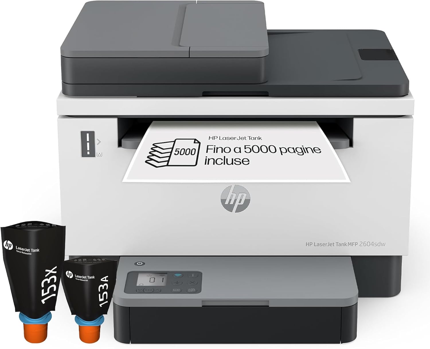 Laser Tank 2604sdw 381V1A, Stampante Monocromatica Multifunzione con Serbatoio Toner integrato a Ricarica Rapida, Stampa F/R Automatica, 22 ppm, Fino a 5000 Pagine, Scansione, Wi-Fi, USB, Bianca