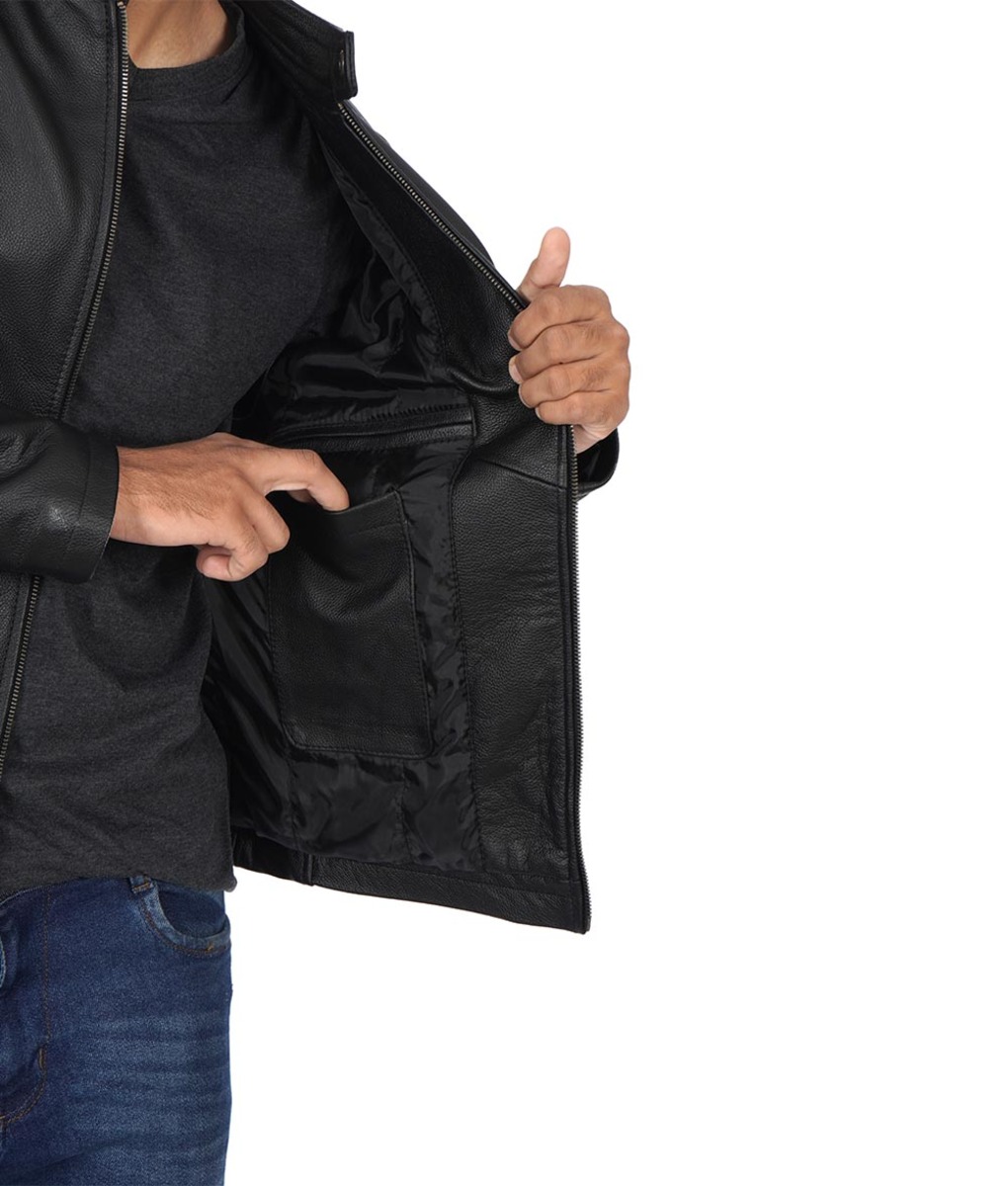 Mens Black Leather Cafe Racer Jacket