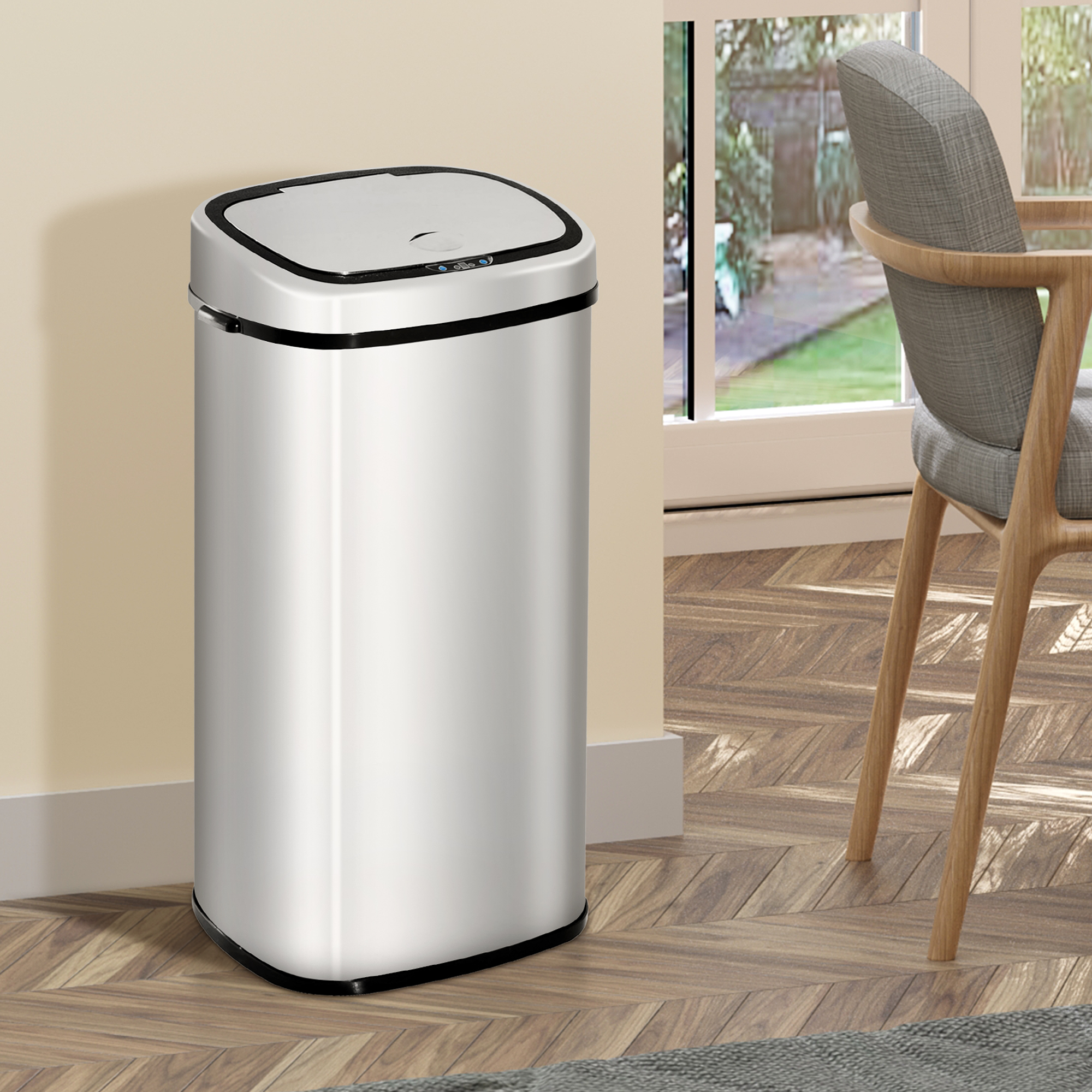 HOMCOM Sensor Mülleimer 68L Automatik Mülleimer mit Bewegungssensor, Wasserdichter Abfalleimer für Büro, Schlafzimmer, Küchen Edelstahl Silber