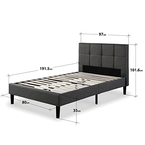 Zinus Lottie Letto 80x190 cm   Struttura letto 35 cm di altezza   Struttura letto imbottita con supporto a doghe in legno   Grigio : Casa e cucina