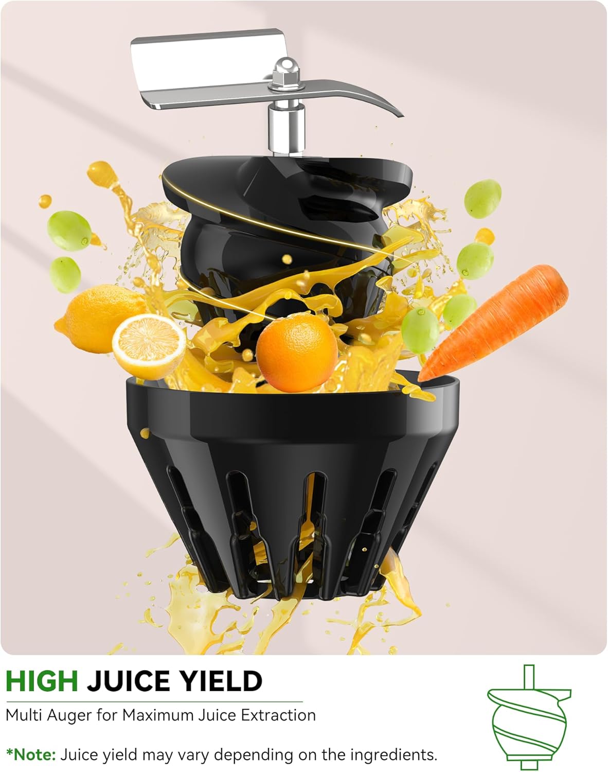 ACOQOOS Entsafter, Entsafter Gemüse und Obst with 110MM Einfüllffnung, Leicht zu Reinigen Slow Juicer Machine with 2 Cups Schwarz