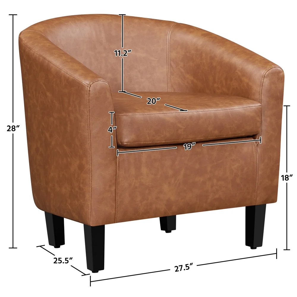 Renwick Faux Leather Barrel Accent Chair for Living Room, Set of 2, Black