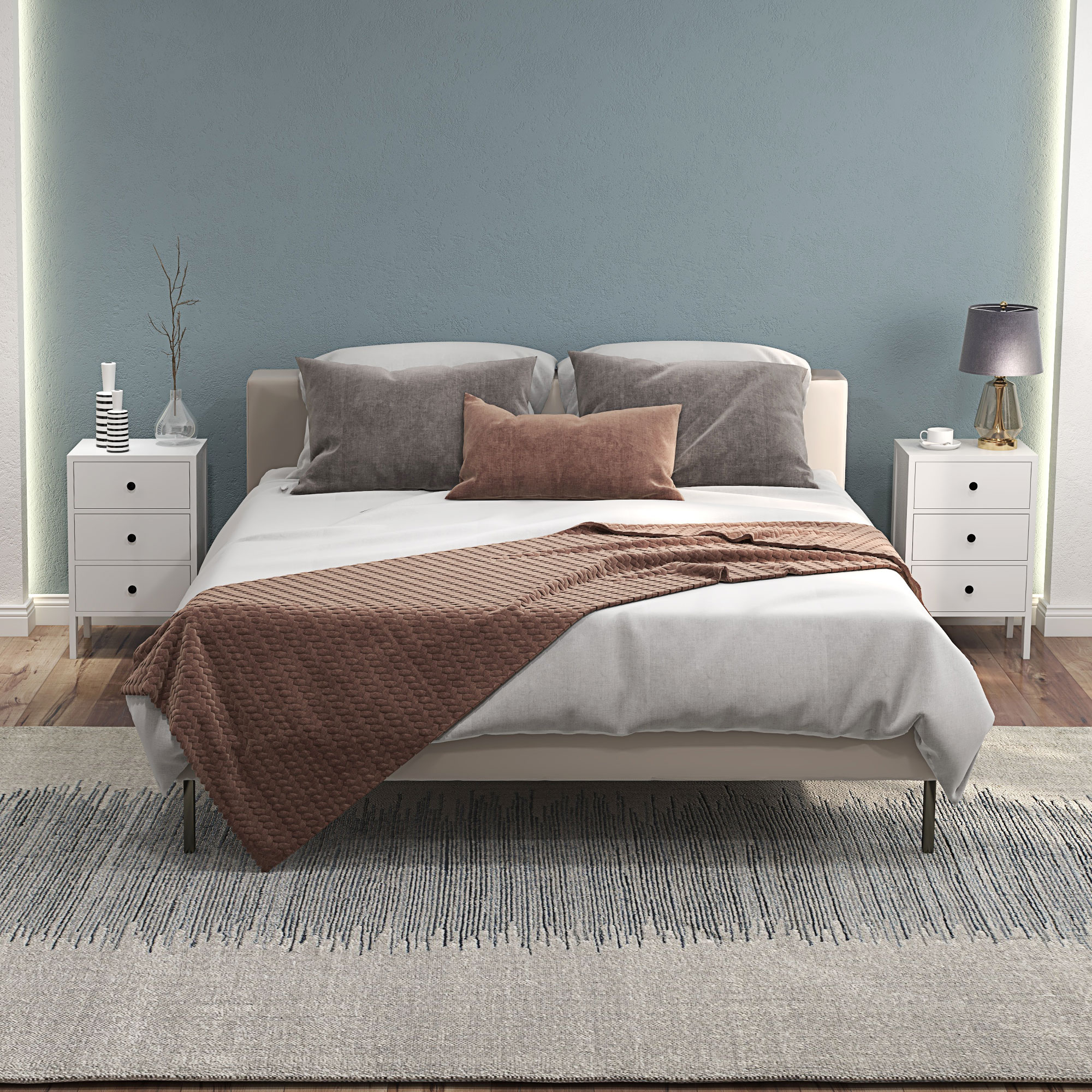 HOMCOM Set aus 2 Nachttischen, Beistelltische, 3 Schubladen für Schlafzimmer aus Holz, 40B x 30T x 64H cm, Weiß