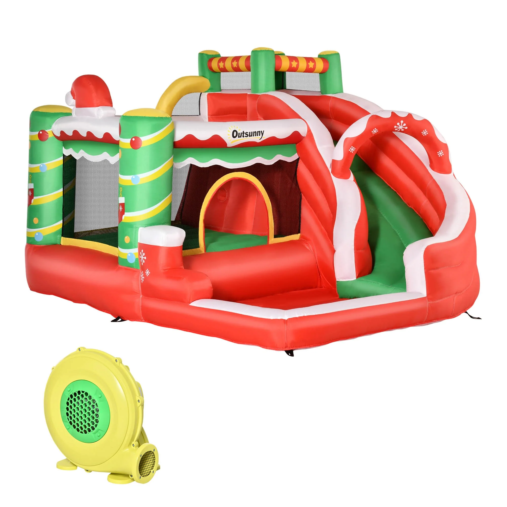 EASYCOMFORT  Castello Gonfiabile Gigante a Tema Natalizio per Bambini 3-8 Anni con Scivolo e Accessori Montaggio, 290x280x220cm - Multicolore