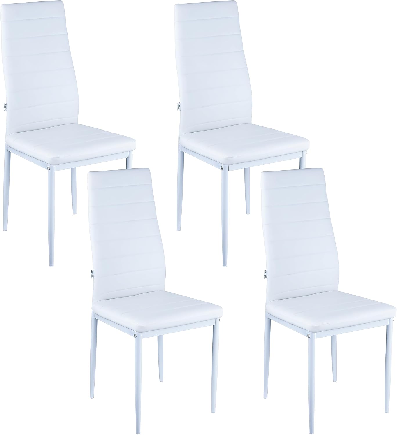 Baroni Home Set di 4 Sedie da Pranzo con Schienale Alto e Seduta Ergonomica con Cuciture Decorative, Sedie Eleganti Imbottite in Ecopelle con Struttura in Acciaio, 40X48X96 cm, Nero