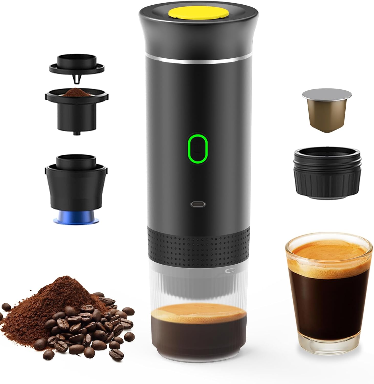 Irishom 3 in 1 Macchina per Il caff猫 elettrica Portatile, Mini Funziona con Capsule e caff猫 macinato, 15 Bar & Freddo e riscaldante per Auto, casa, Viaggio