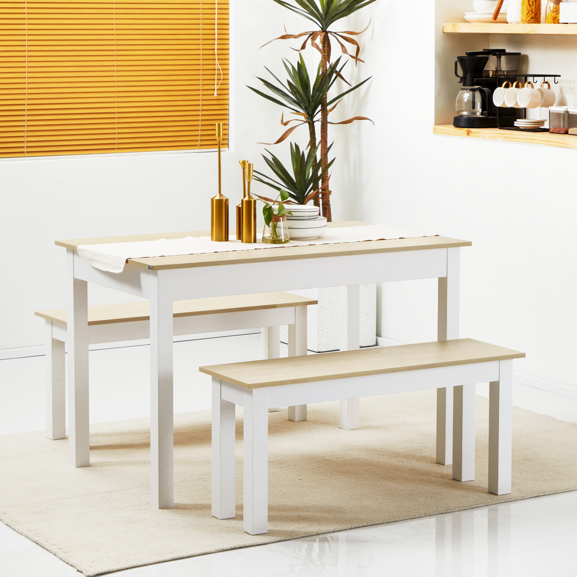 HOMCOM 3-teiliges Esszimmertisch-Set mit 2 unterstellbaren Bänken für 4-6 Personen im zeitgenössischen Stil aus Spanplatten