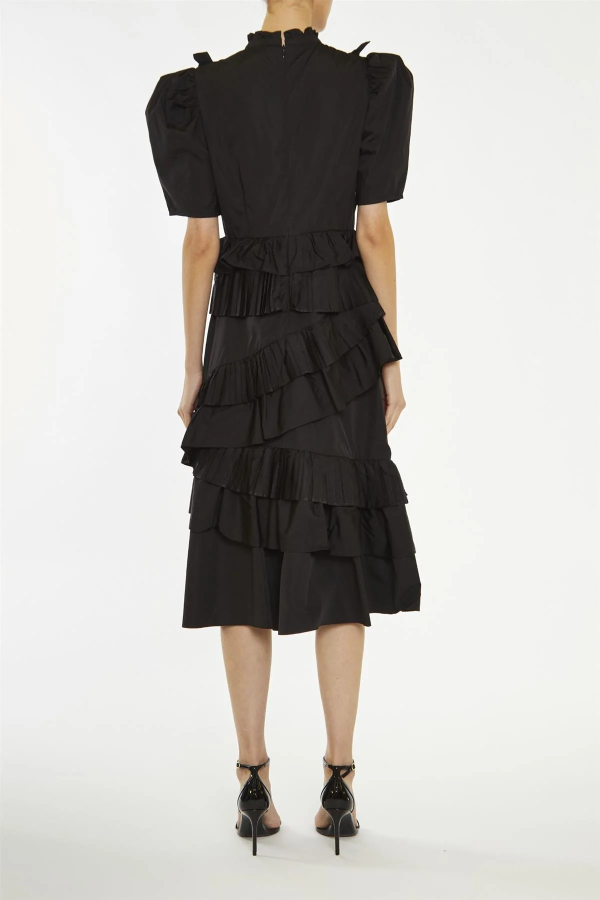 Delilah Black Puff-Sleeve Midi-Dress
