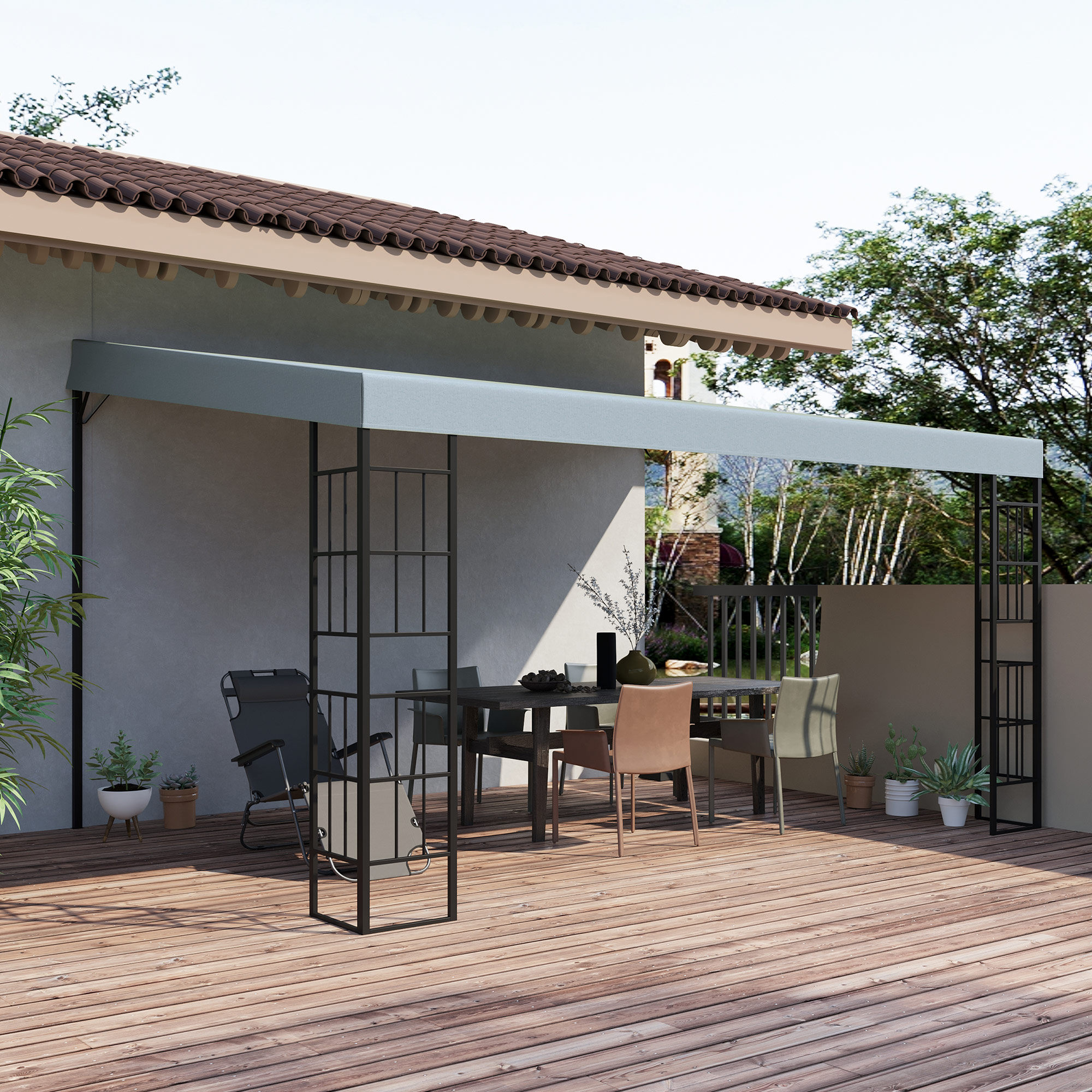 Outsunny Pergola 4 x 3 m Gartenpavillon Pavillon Überdachung Zelt Metall Polyester Grau