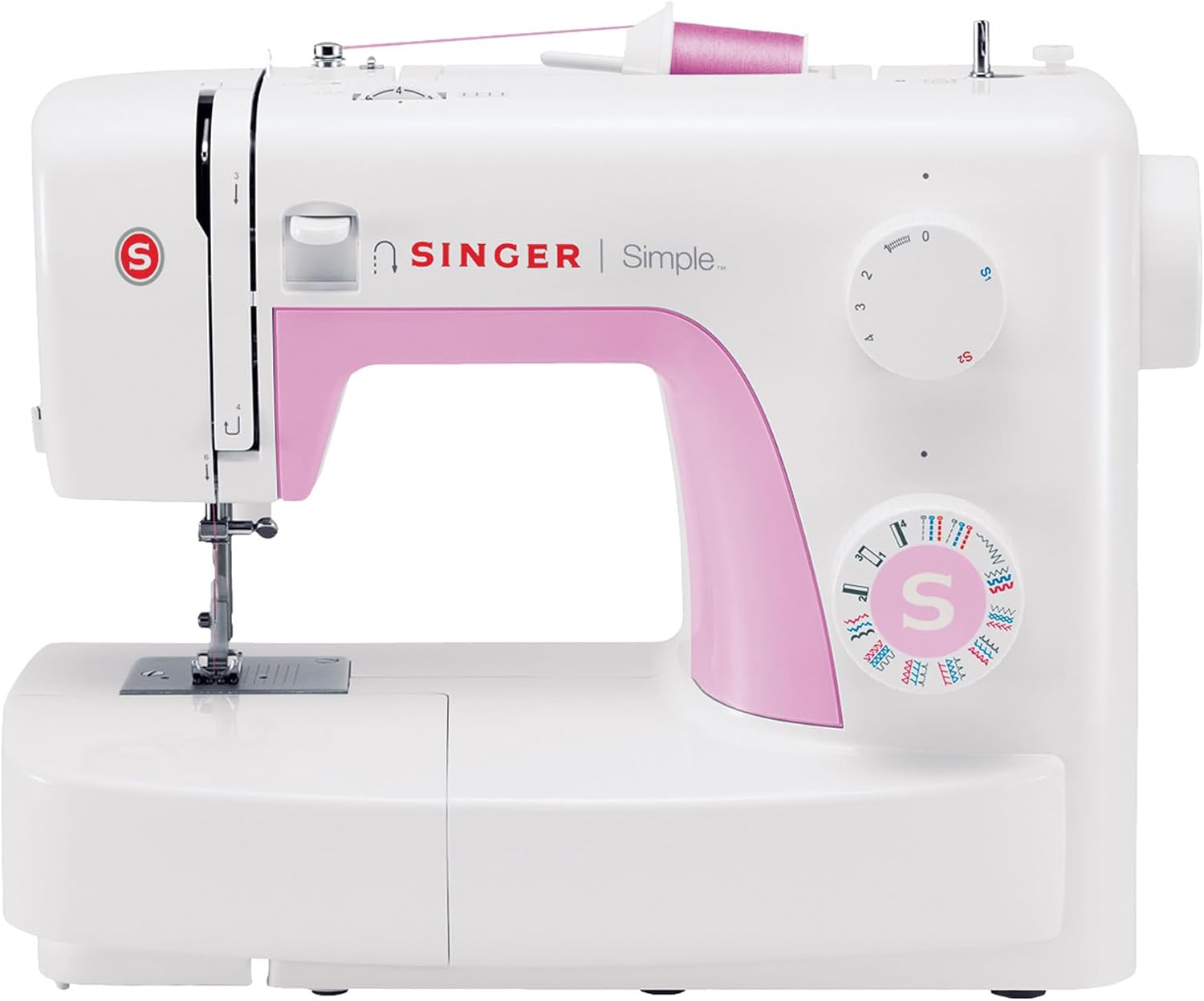 Singer Simple 3223, Macchina per cucire meccanica, 23 programmi essenziali, Bianco/Rosa