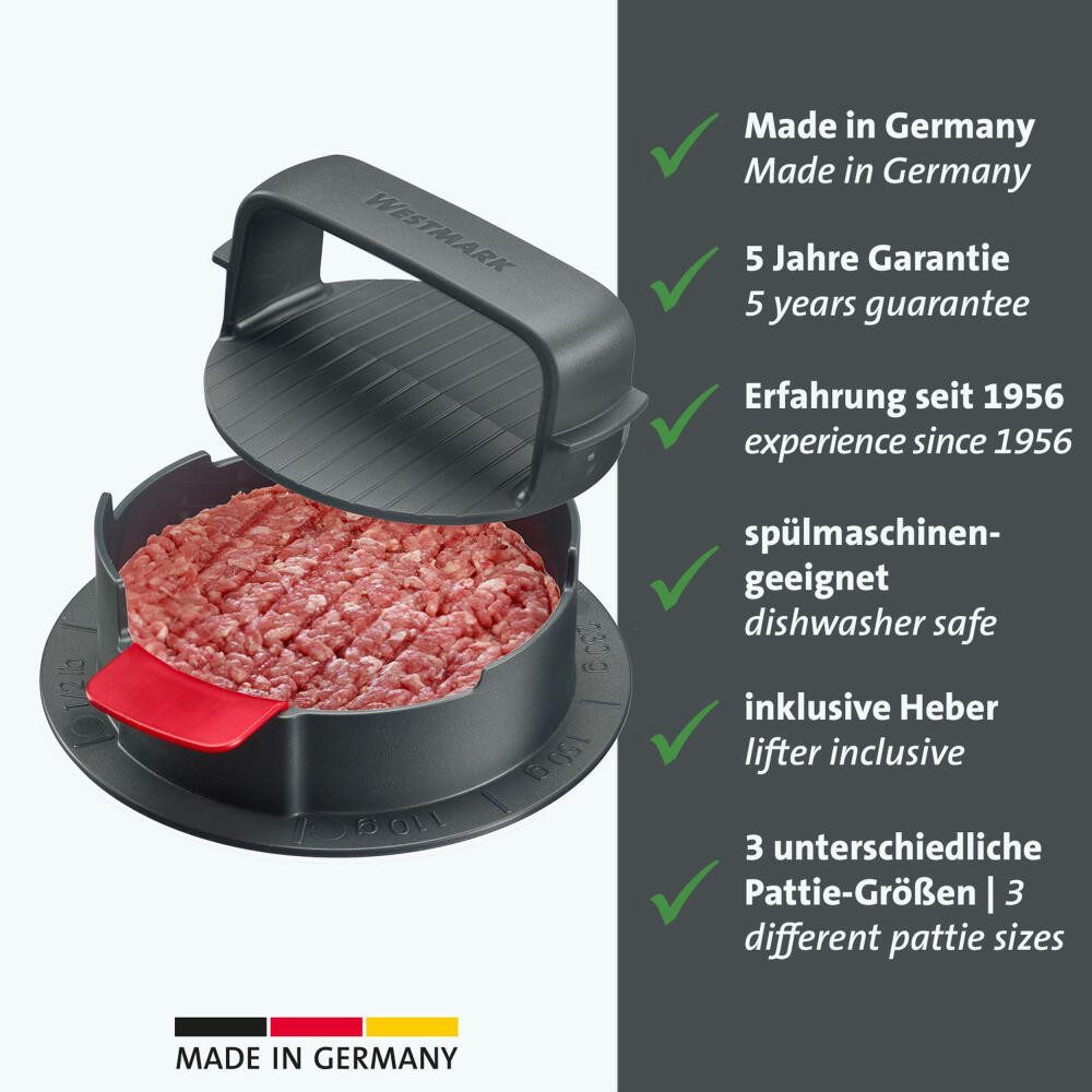 Hamburger Maker formt 3 Pattie-Größen, mit Hebevorrichtung, Vario Plus