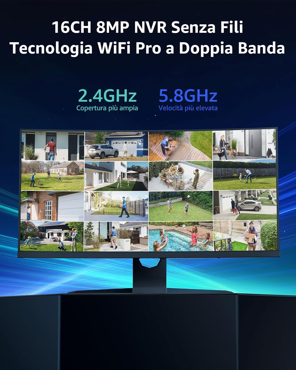 ANNKE Kit Videosorveglianza WiFi, 4K/8MP NVR 16CH 1TB e 8x 3MP Telecamere Esterne Wireless, Rlevamento Movimento Alarm, Audio Bidirezionale, Visione Notturna IR 100ft, Registrazione 24/7, IP66