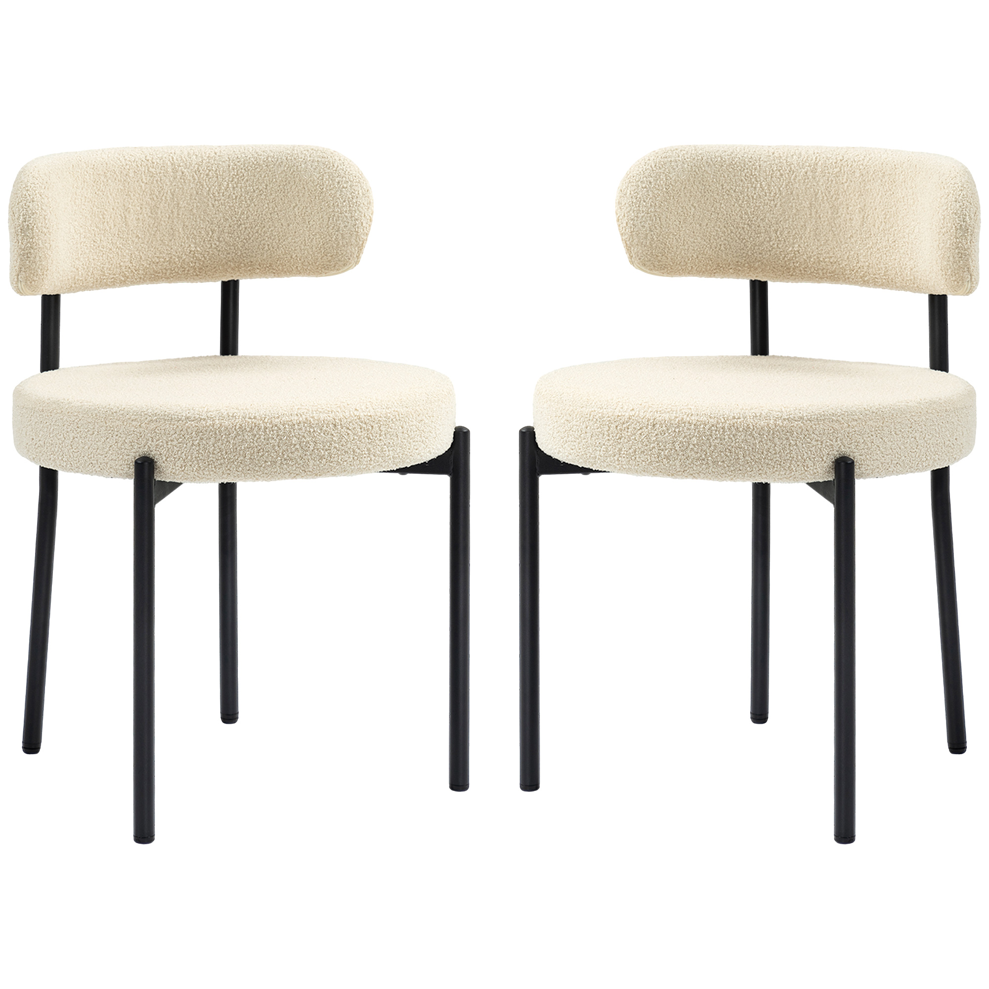 HOMCOM Set von 2 Esszimmerstühlen mit Stoffrücken und Stahlbeinen 51 x 51 x 76 cm beige schwarz