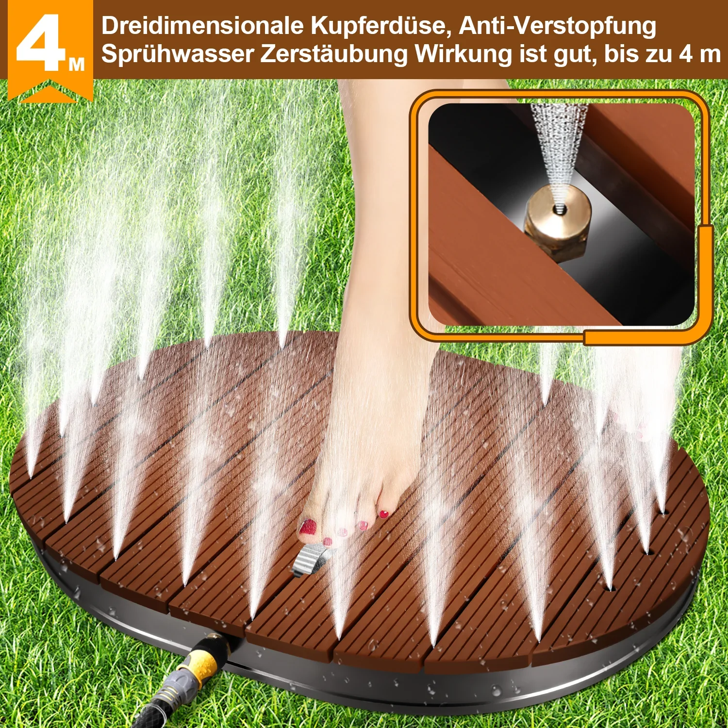 Sonnewelt Bodendouche tuindouche met verzonken kopstuk en koperen sproeiers
