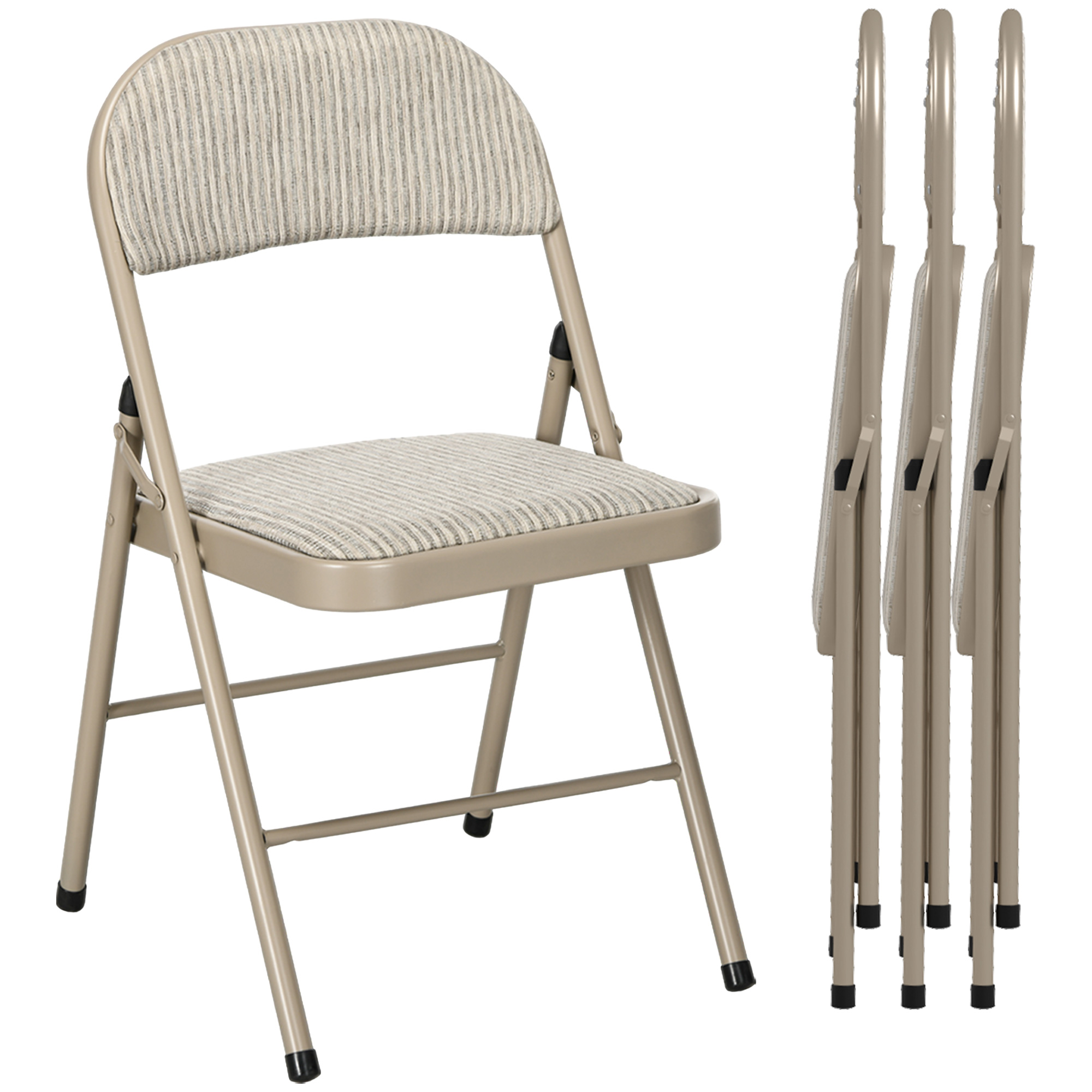 HOMCOM 4er-Set Klappstühle, Tragbare Bürostühle, Stahlbeine, Faltstuhl für Büro, Empfang, Wartezimmer, Leinenoptik Beige