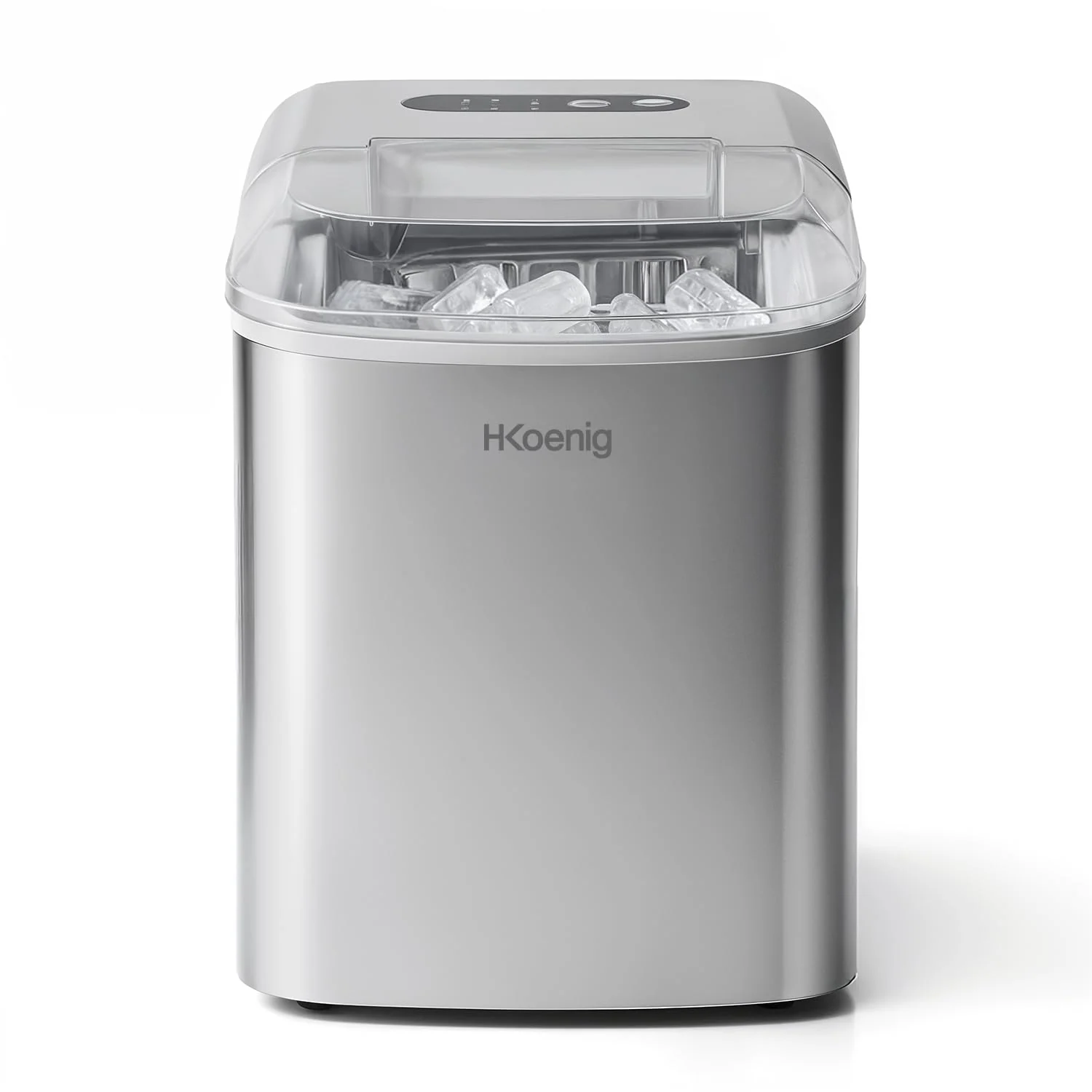 H.Koenig KB14 Eiswürfelmaschine, 12kg in 24 Stunden, Eiswürfel in 6min, 120 W Silber leise, 2.1 L, 2 Eiswürfelgrößen, Eiswürfelbereiter Edelstahl