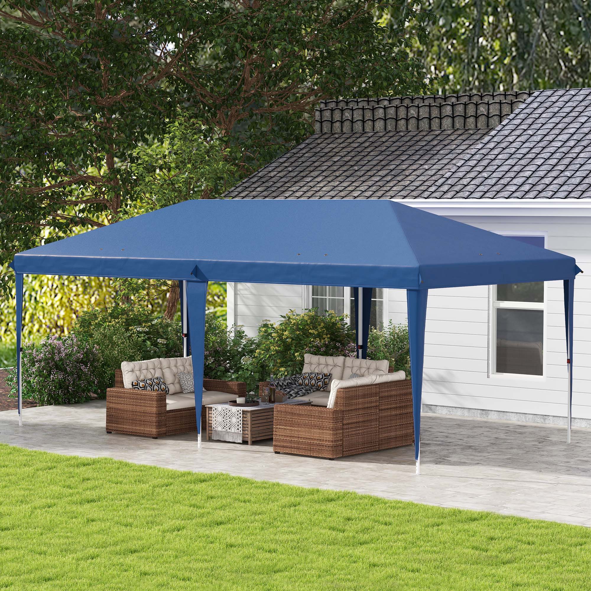 Outsunny Garten Pavillon Faltbarer Pop-Up-Baldachin inkl. Tragetasche aus epoxidiertem Stahl Oxford-Hochleistungsstoff 6 x 3 m Blau