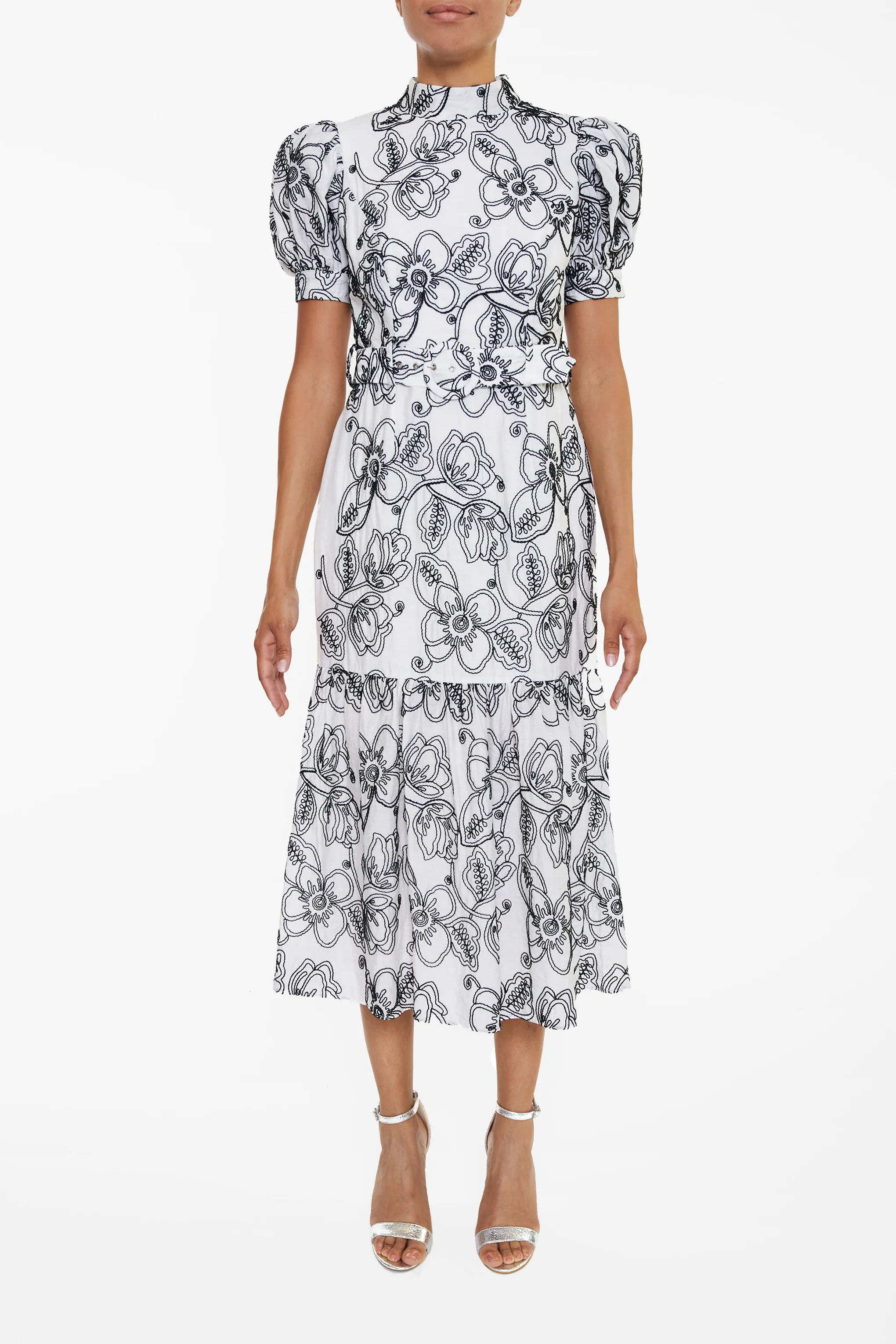 Helena White Corded Flower Midi-Dress