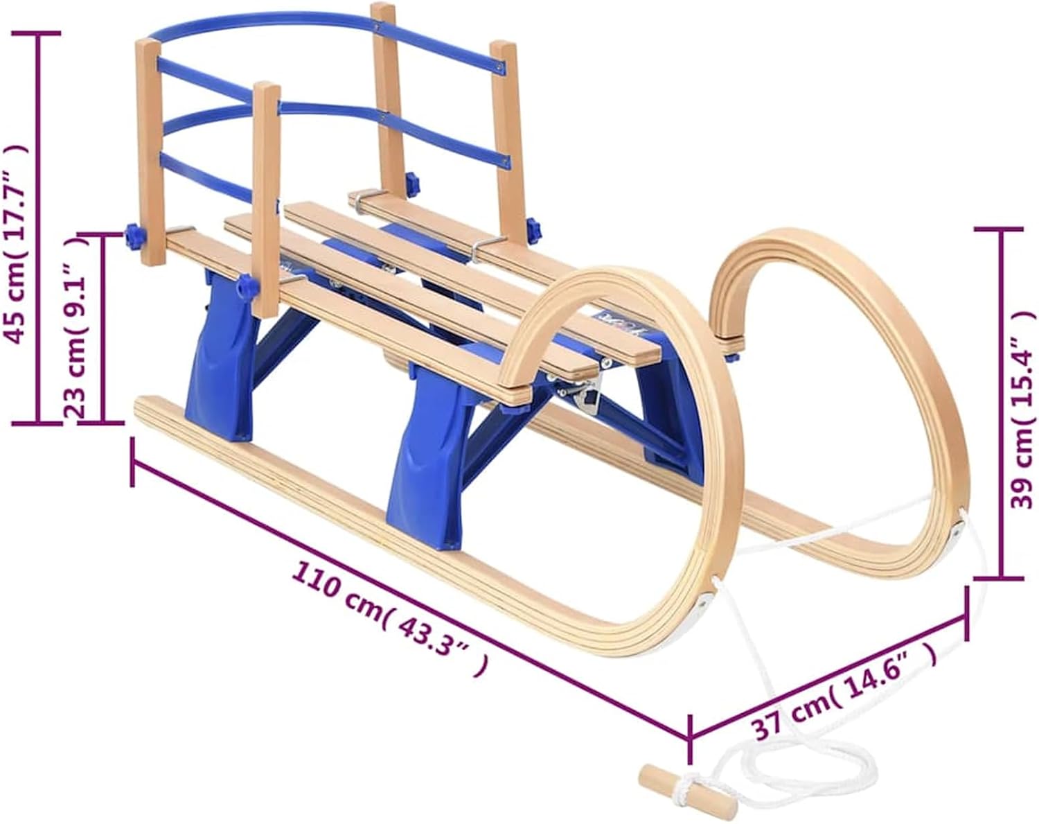 Klappschlitten mit Rückenlehne 110 cm Sperrholz Schlitten Model93700