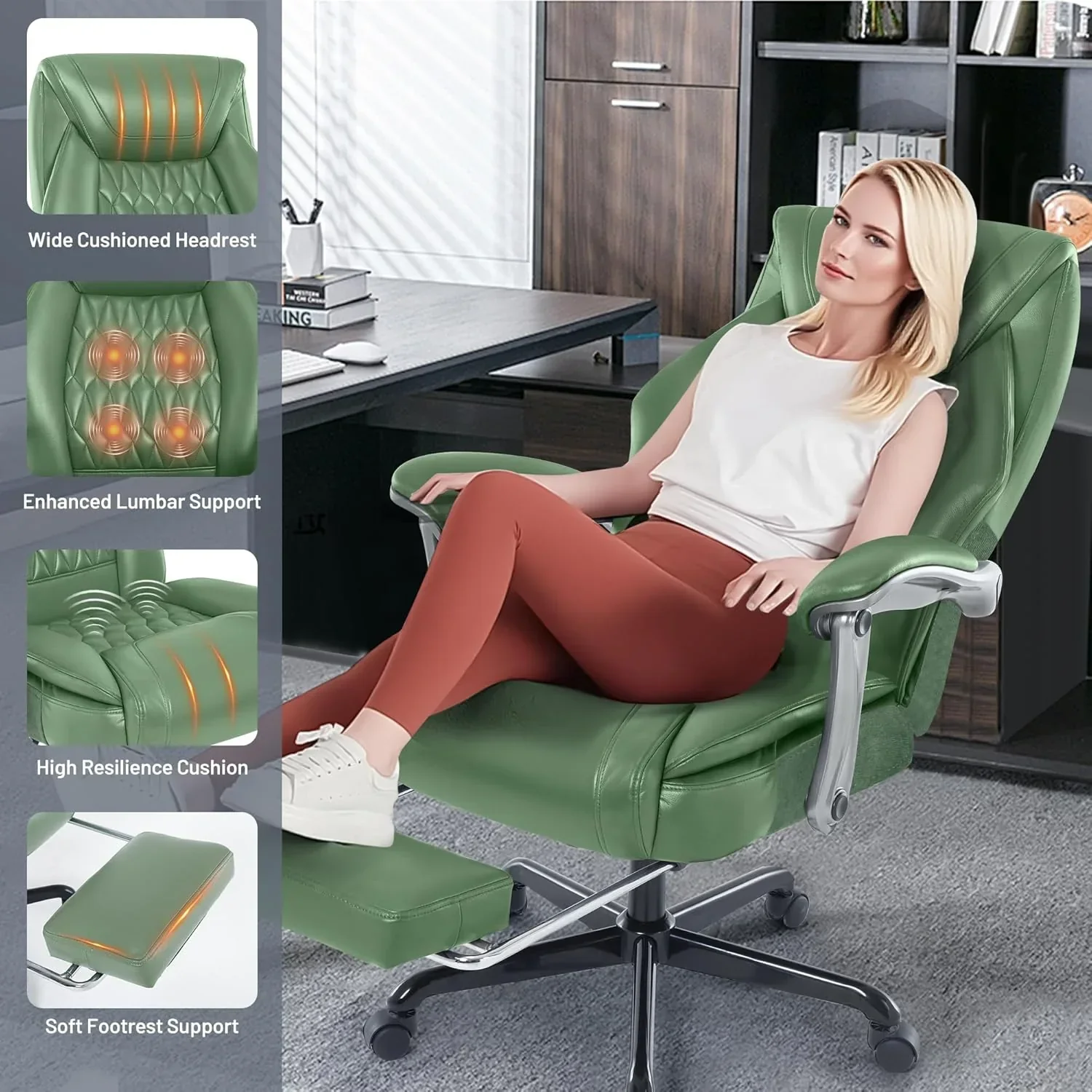 Massage Office Chair with Heating and Footrest Ergonomic Executive Reclining Office Chair