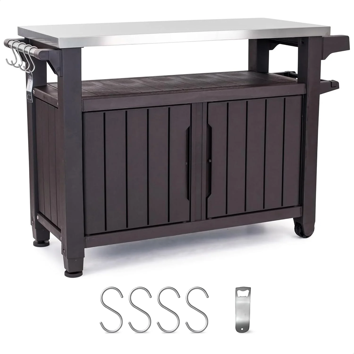 Outdoor Rolling Table Cart with Storage and Wheels Dark Brown