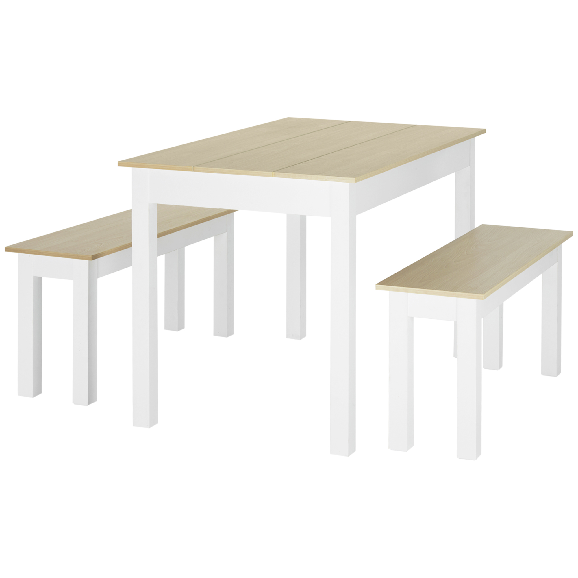 HOMCOM 3-teiliges Esszimmertisch-Set mit 2 unterstellbaren Bänken für 4-6 Personen im zeitgenössischen Stil aus Spanplatten