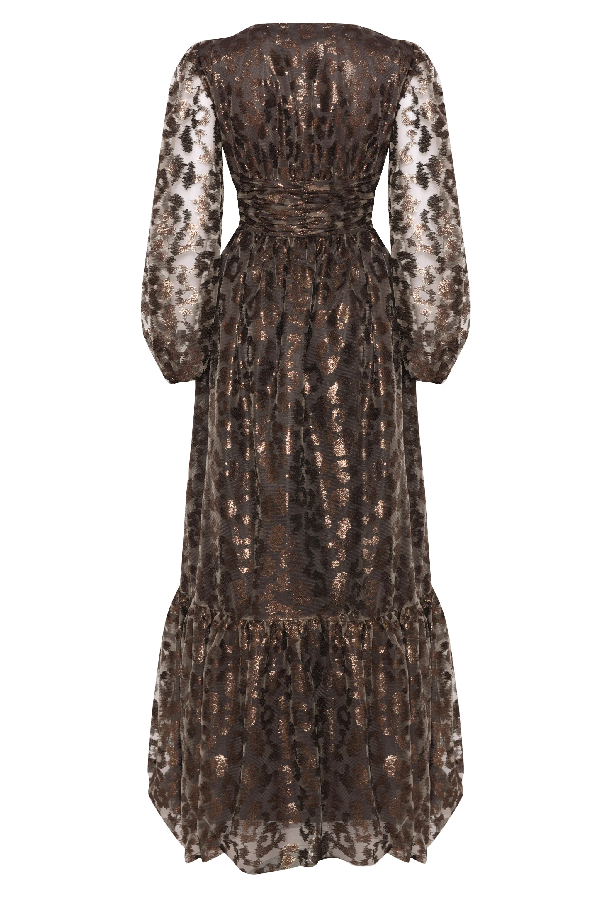 Bronze Metallic Leopard Plunge Button Front Maxi