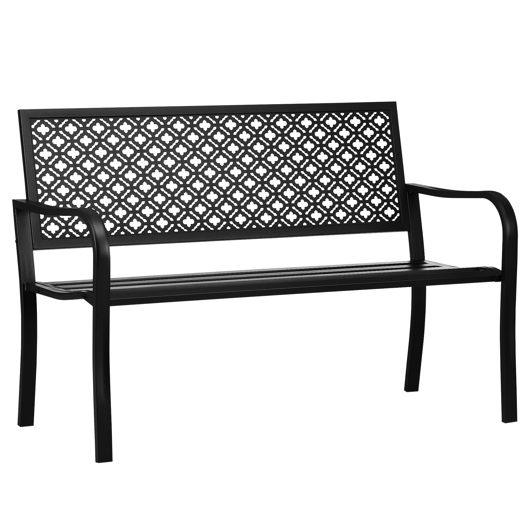 Outsunny Gartenbank aus Metall, 2-Sitzer, Blumenmuster, wetterbeständig, 127 x 63 x 83cm, Schwarz