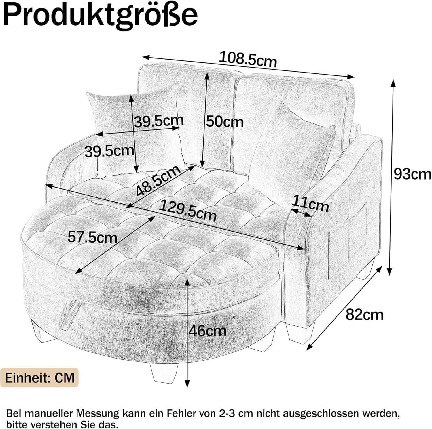 Sofa mit Schlaffunktion, 2-in-1 Schlafsofa, Modulares Sofa, Aufbewahrungs-Hocker & 4 Kisse, für Kleine Wohnzimmer, Studienzimmer, Schlafzimmer, 132×129×93cm (Beige)