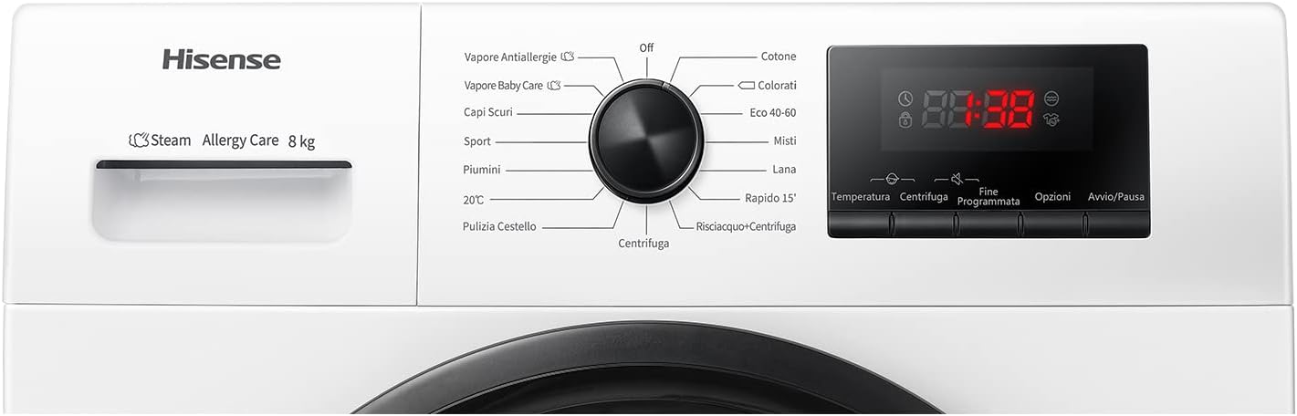 Hisense WFVB7012EM Front Load Washing Machine 7 kg 1200 rpm 15 Programs Steam LED Display Rapid Program Delay Start Child Lock