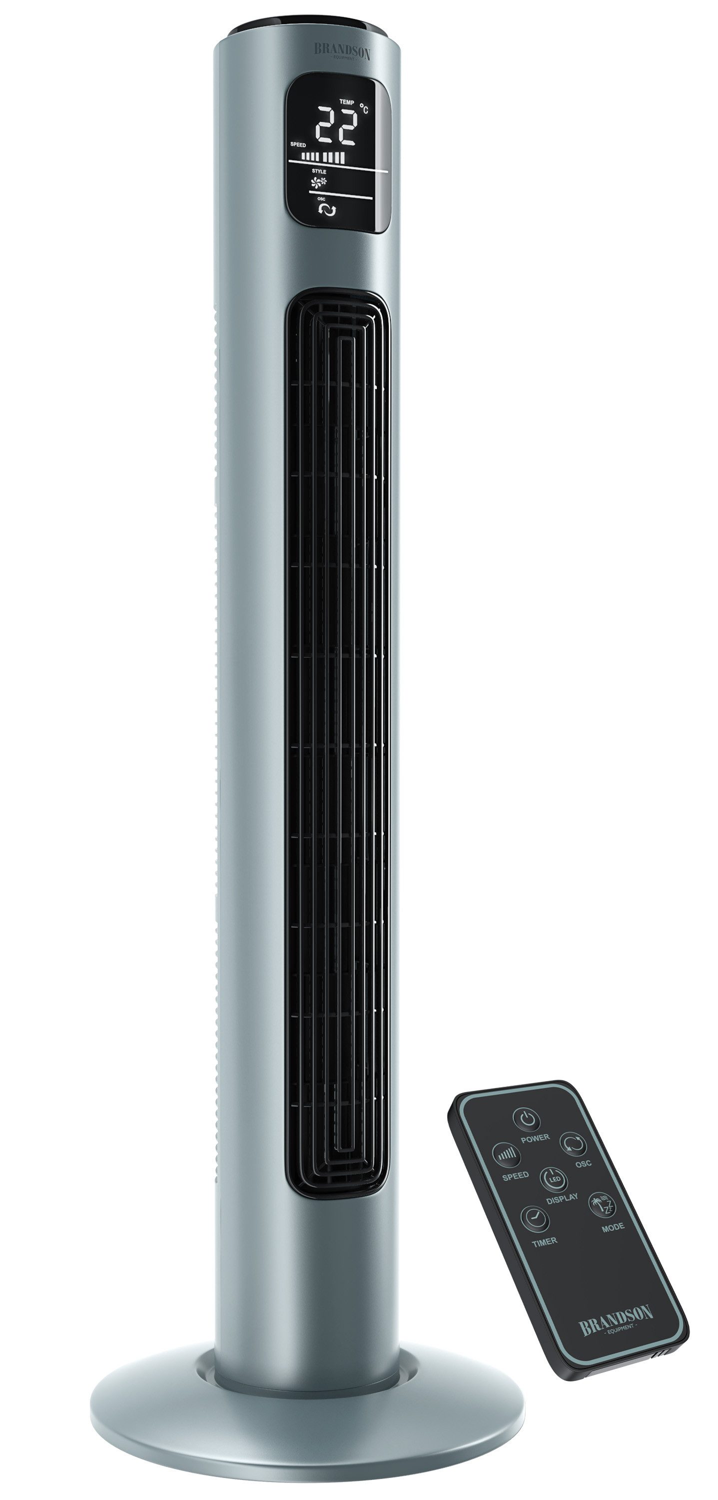 Turmventilator Oszillation 65°, Timer, Fernbedienung, Standventilator 96cm, Eisgrau