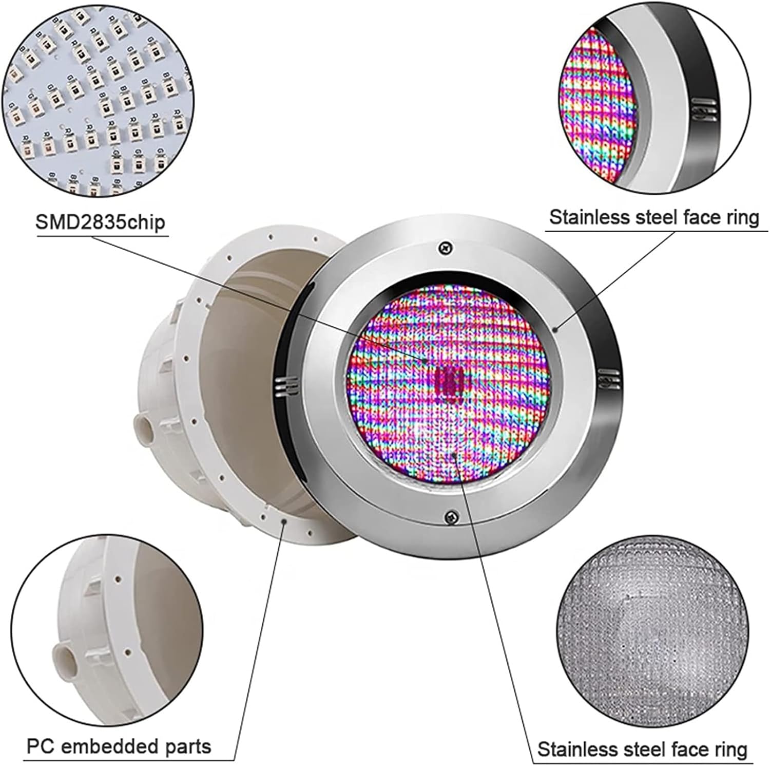 Led Poolscheinwerfer mit Nische PAR56 Edelstahlmaterial 12V AC IP68 Versenkte Unterwasserlampe für Schwimmbad mit Folientyp Wasserdicht(RGB + Fernbedienung,24W)
