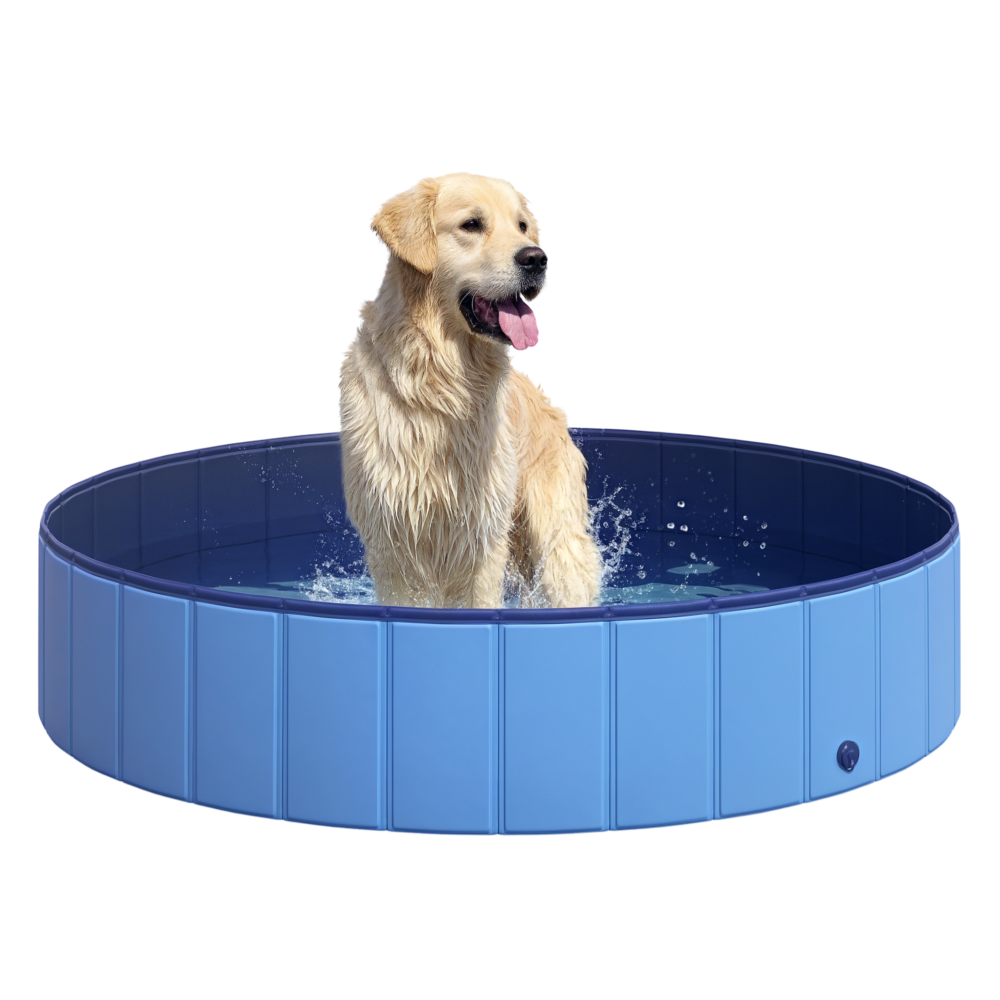 PawHut Hundebadewanne faltbar Badewanne Hundepool Plantschbecken Swimmingpool Wasserbecken für Hunde und Katzen Schwimmbecken Kunststoff+Holz Blau Ø140 x H30 cm
