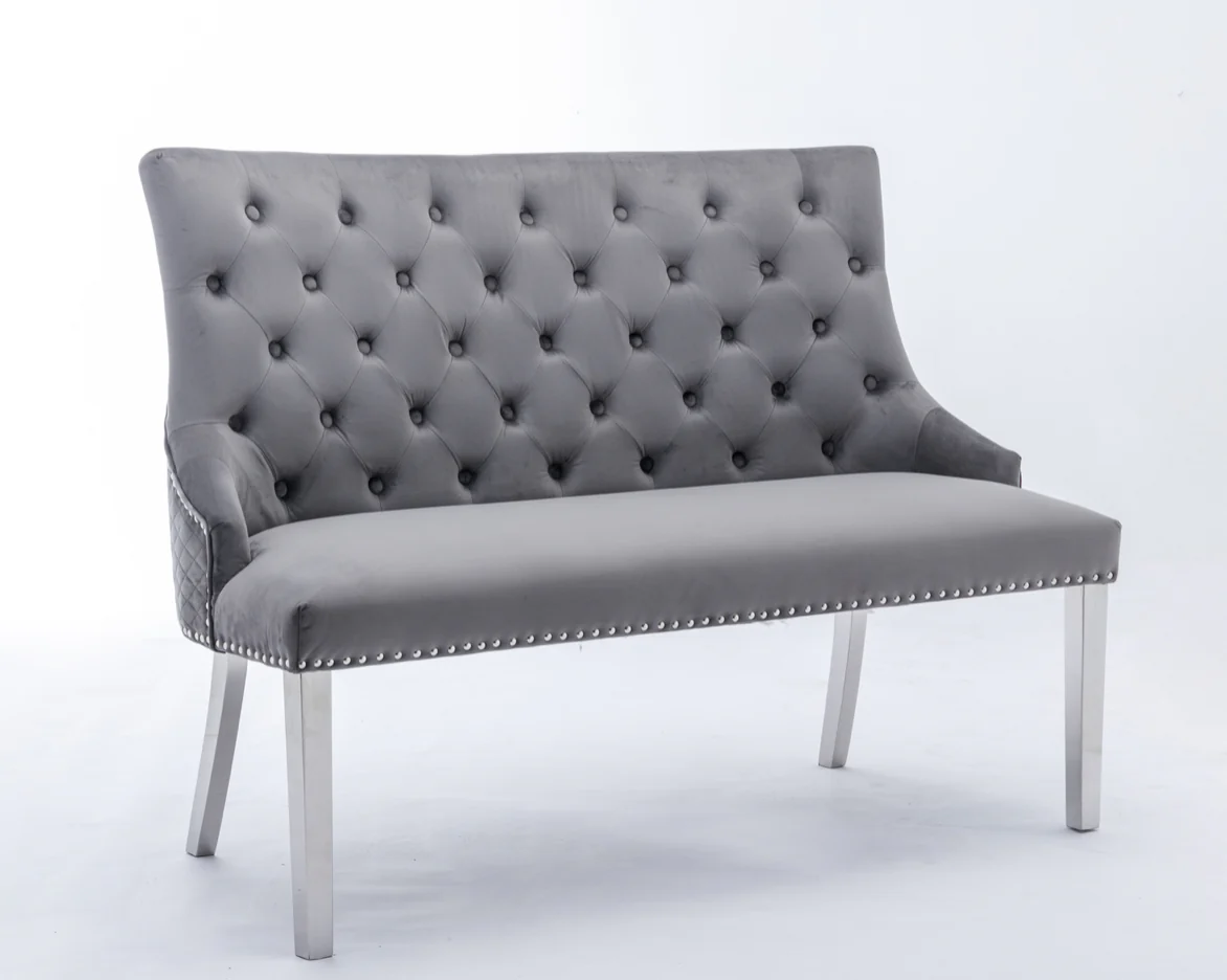 Majestic Grey Fabric Silver Leg High Back Bench