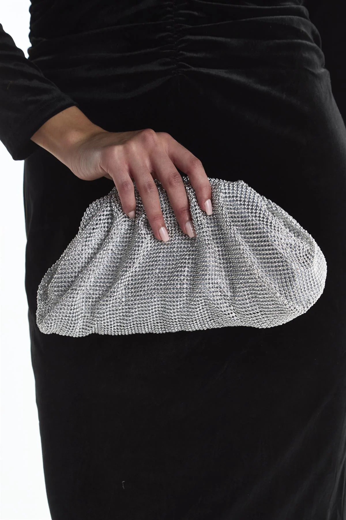 Silver Rhinestone Pillow Clutch Bag
