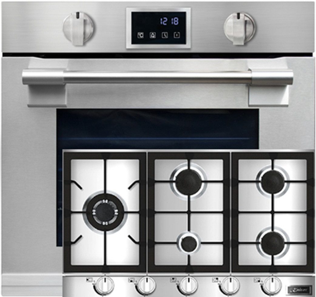 Backofen-Set Herd Set Autark XXL Einbau-Backofen 86L, mit Pyrolyse & AirFry, Touchdisplay, Drehknebel, 11 Funktionen mit Gas-Kochfeld 90 cm EH 6339+KG 9357