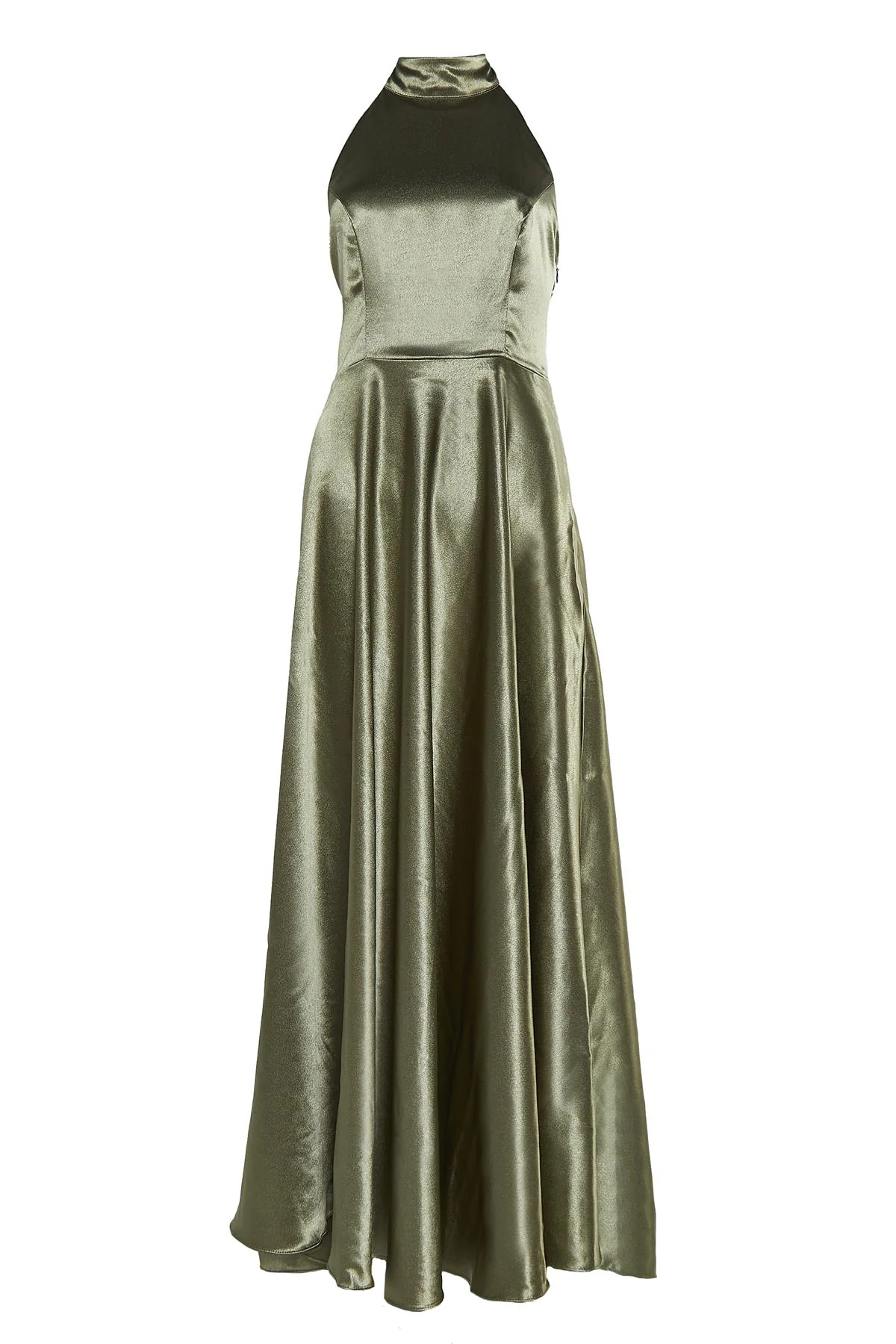 Cleo Sage-Green Halterneck Bias-Cut Maxi-Dress