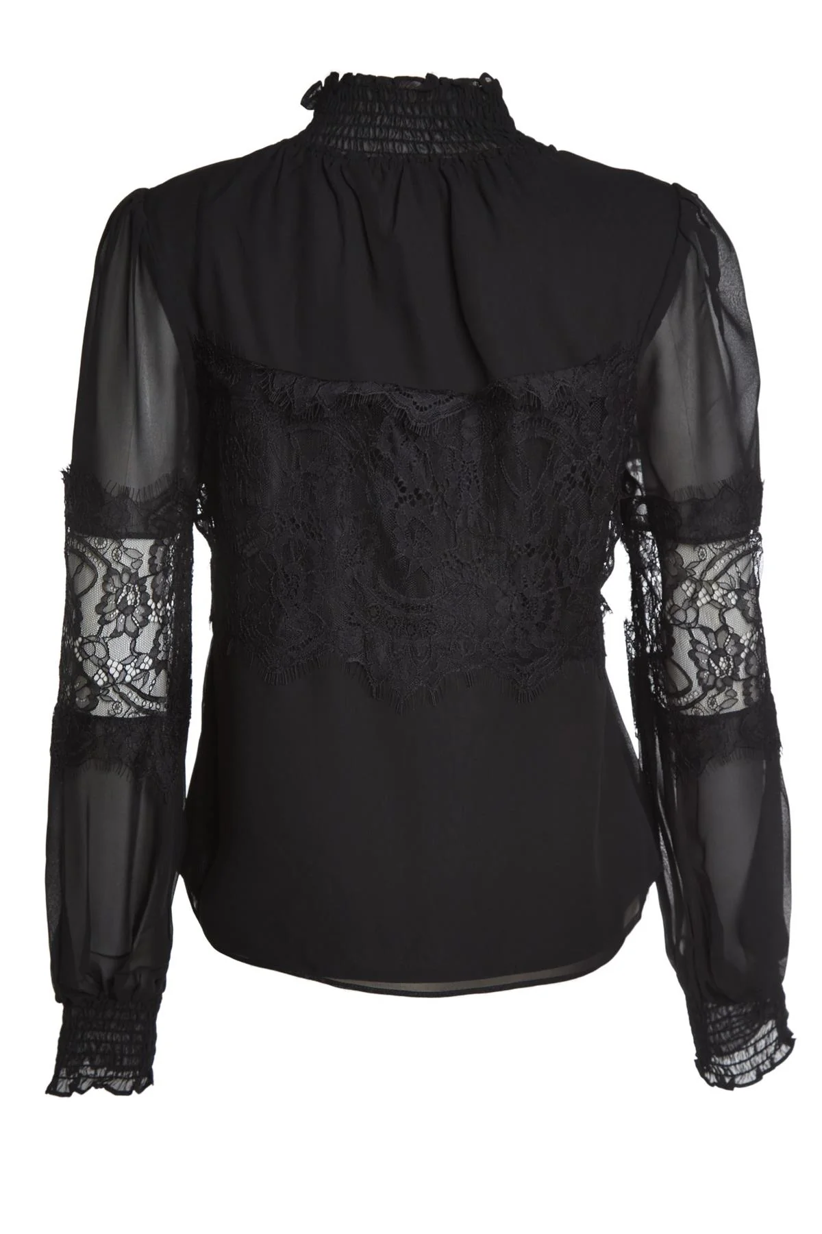 Bethany Black High-Neck Lace Trim Blouse
