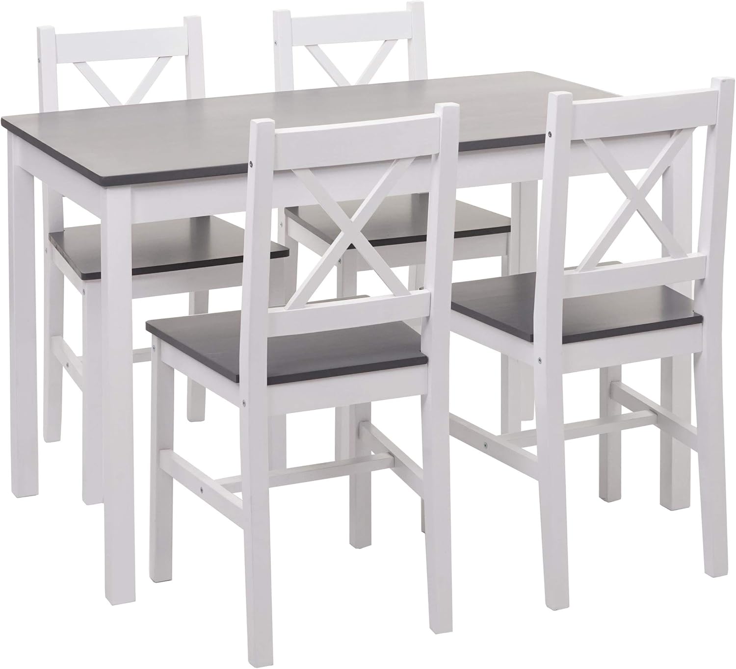 Mendler Set Tavolo con 4X sedie Country Classica Cucina Soggiorno HWC-F77 Legno massello Bianco e Grigio