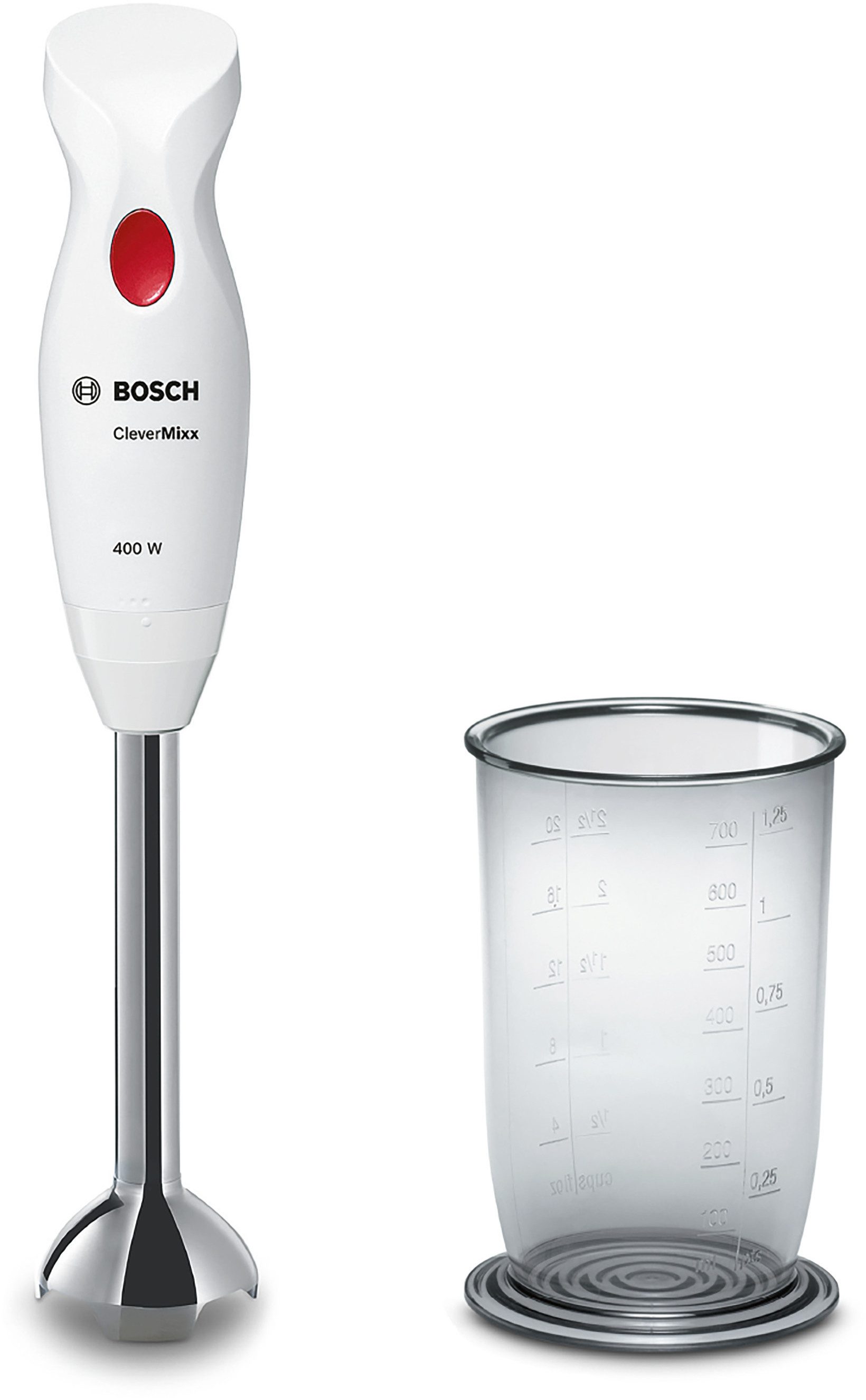 Stabmixer CleverMixx MSM24100, Mixbecher, ergon. Griff, Made in Europe, weiß/rot