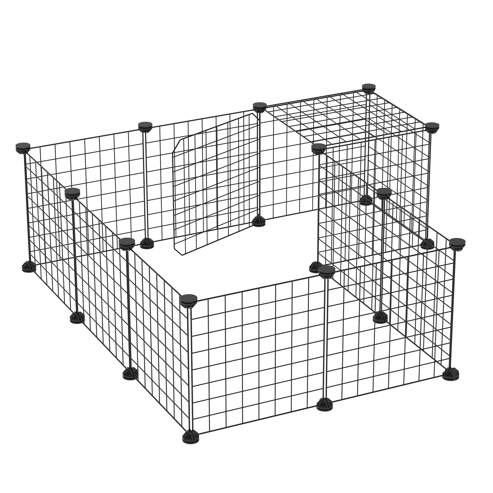 PawHut Nagetiergehege, Welpenpark, Haustierzaun, modular DIY, 105 x 105 x 70 cm, Schwarz