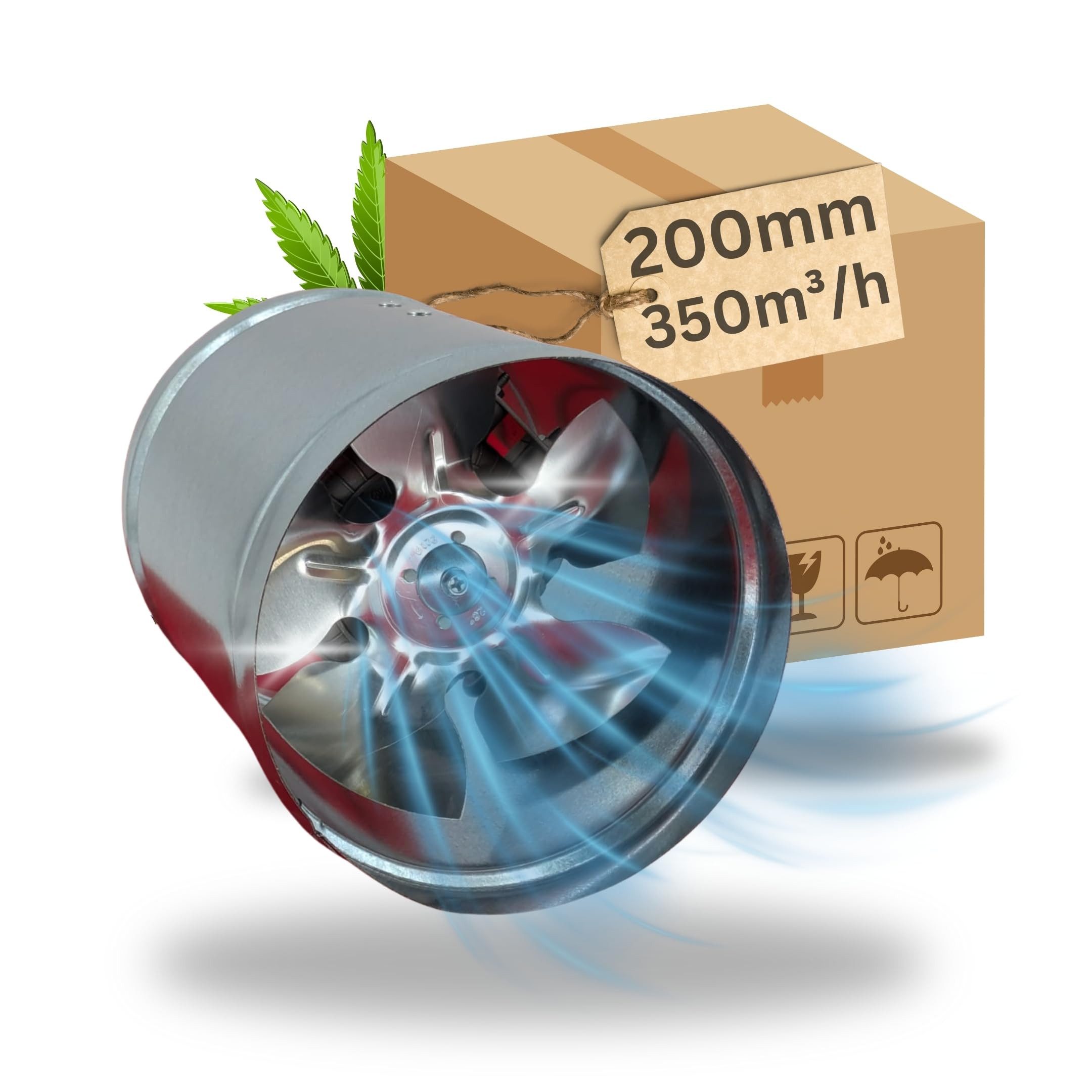 Radialventilator 200mm Rohrlüfter Metall Grow Abluftventilator für Growroom Grower Fan