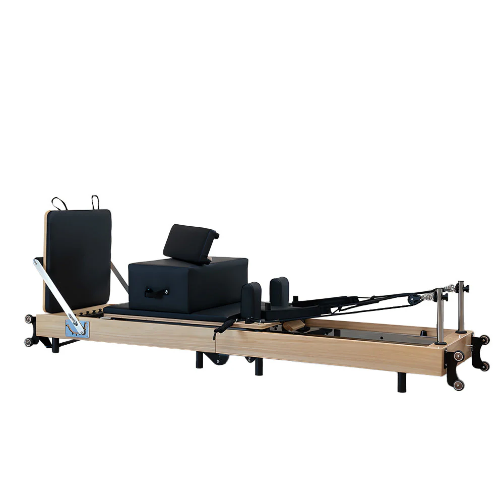 Foldable Pilates Reformer for Home Workouts, Oak Wood Frame, 6 Springs