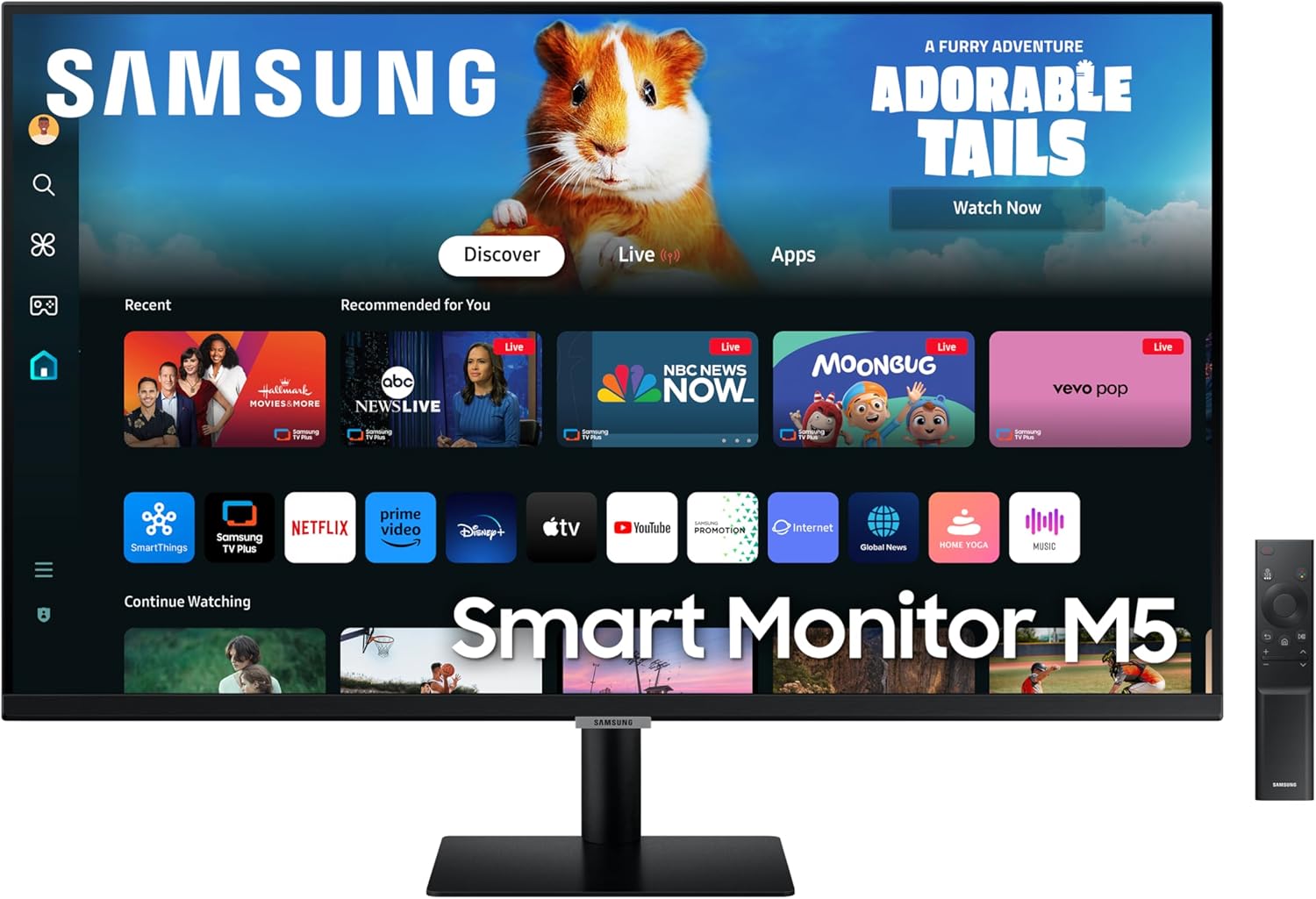 Smart Monitor M5 (S32DM502), Flat 32'', 1920x1080 (Full HD), Smart Hub con app di streaming, Office 365, Gaming Hub, Speaker integrati, Telecomando, WiFi, HDMI, USB