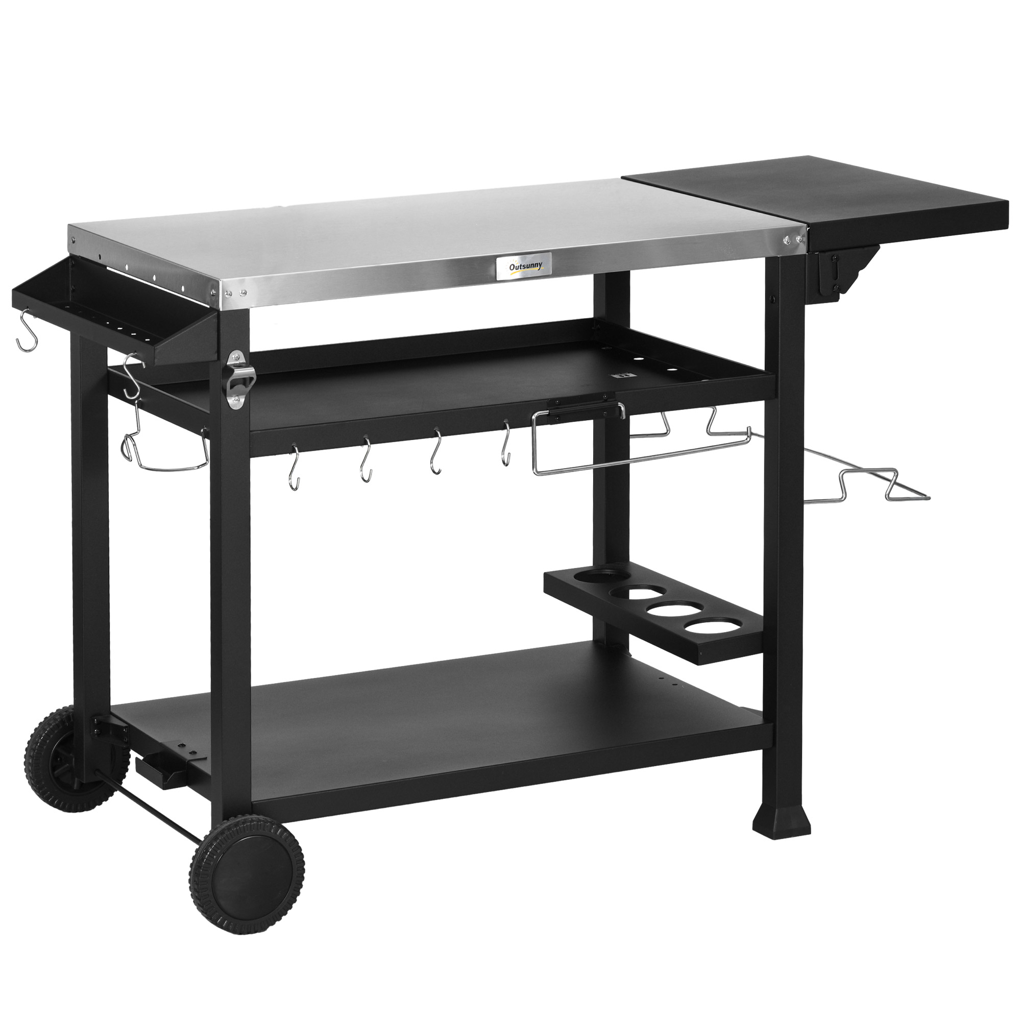 Outsunny Barbecuestation BBQ-wagen, incl. accessoires, 125 x 65 x 84 cm, Zwart + Zilver